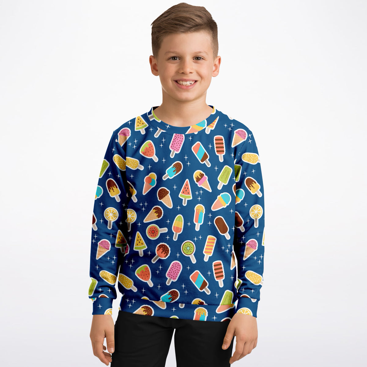 Kids Dark Blue Ice Cream Sweatshirt – Ultra Soft & Stretchy, Cozy Fleece or Lightweight Sports Fabric Sweatshirt – Ultra Soft & Stretchy, Cozy Fleece or Lightweight Sports Fabric