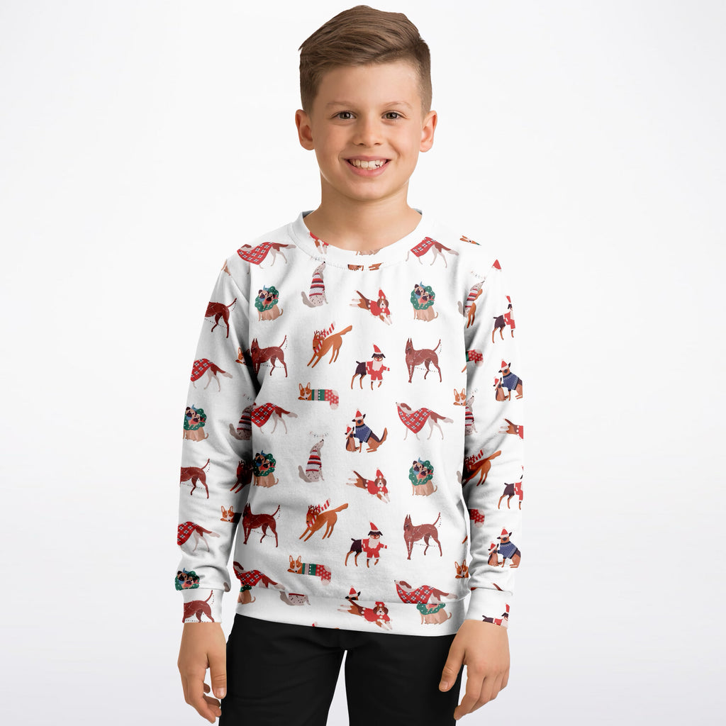 Kids Christmas Dogs Sweatshirt – Ultra Soft & Stretchy, Cozy Fleece or Lightweight Sports Fabric Sweatshirt – Ultra Soft & Stretchy, Cozy Fleece or Lightweight Sports Fabric