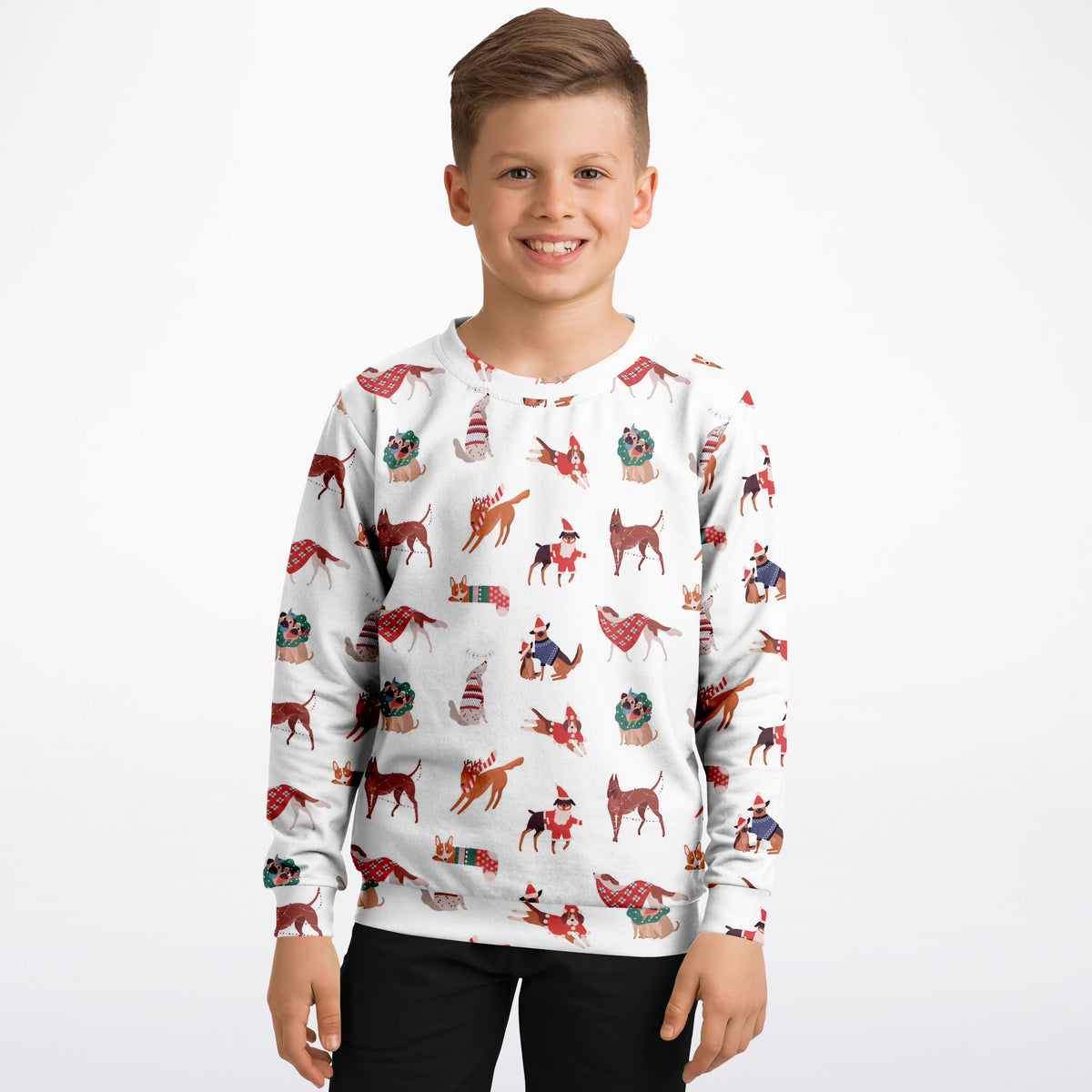 Kids Christmas Dogs Sweatshirt – Ultra Soft & Stretchy, Cozy Fleece or Lightweight Sports Fabric Sweatshirt – Ultra Soft & Stretchy, Cozy Fleece or Lightweight Sports Fabric