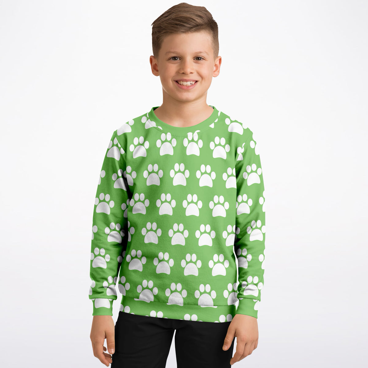 Kids Green Paw Print Sweatshirt – Ultra Soft & Stretchy, Cozy Fleece or Lightweight Sports Fabric Sweatshirt – Ultra Soft & Stretchy, Cozy Fleece or Lightweight Sports Fabric