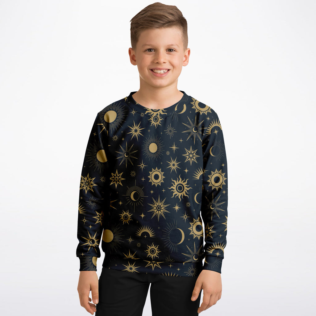 Kids Celestial Sun & Moon Sweatshirt – Ultra Soft & Stretchy, Cozy Fleece or Lightweight Sports Fabric Sweatshirt – Ultra Soft & Stretchy, Cozy Fleece or Lightweight Sports Fabric