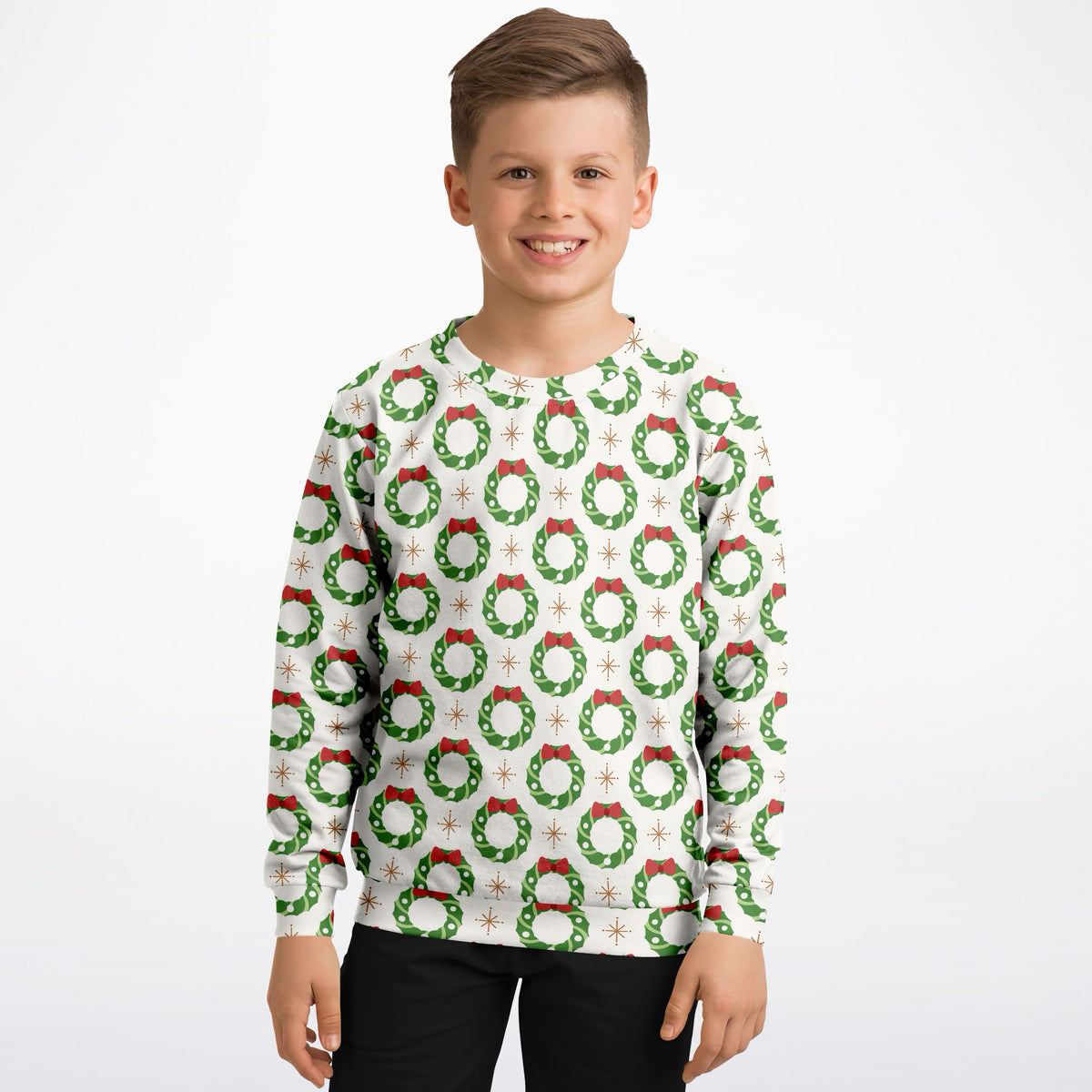 Kids Christmas Wreath Sweatshirt – Ultra Soft & Stretchy, Cozy Fleece or Lightweight Sports Fabric Sweatshirt – Ultra Soft & Stretchy, Cozy Fleece or Lightweight Sports Fabric