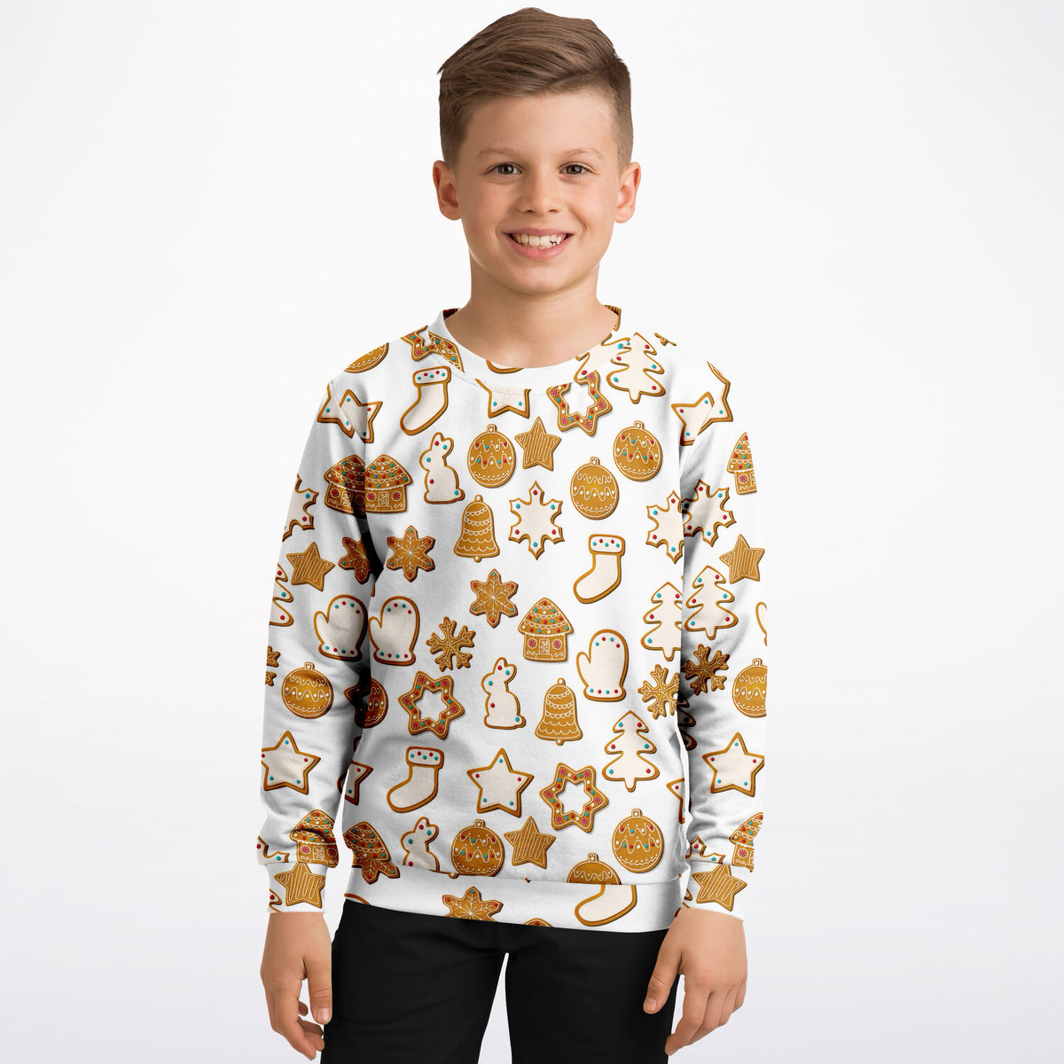 Kids Christmas Gingerbread Cookie Sweatshirt – Ultra Soft & Stretchy, Cozy Fleece or Lightweight Sports Fabric Sweatshirt – Ultra Soft & Stretchy, Cozy Fleece or Lightweight Sports Fabric