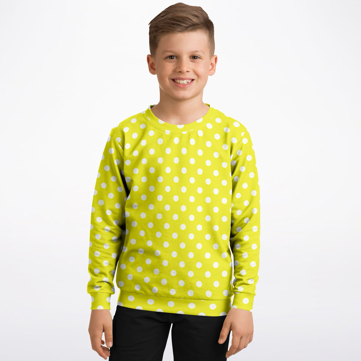 Kids Yellow Polka Dot Sweatshirt – Ultra Soft & Stretchy, Cozy Fleece or Lightweight Sports Fabric Sweatshirt – Ultra Soft & Stretchy, Cozy Fleece or Lightweight Sports Fabric