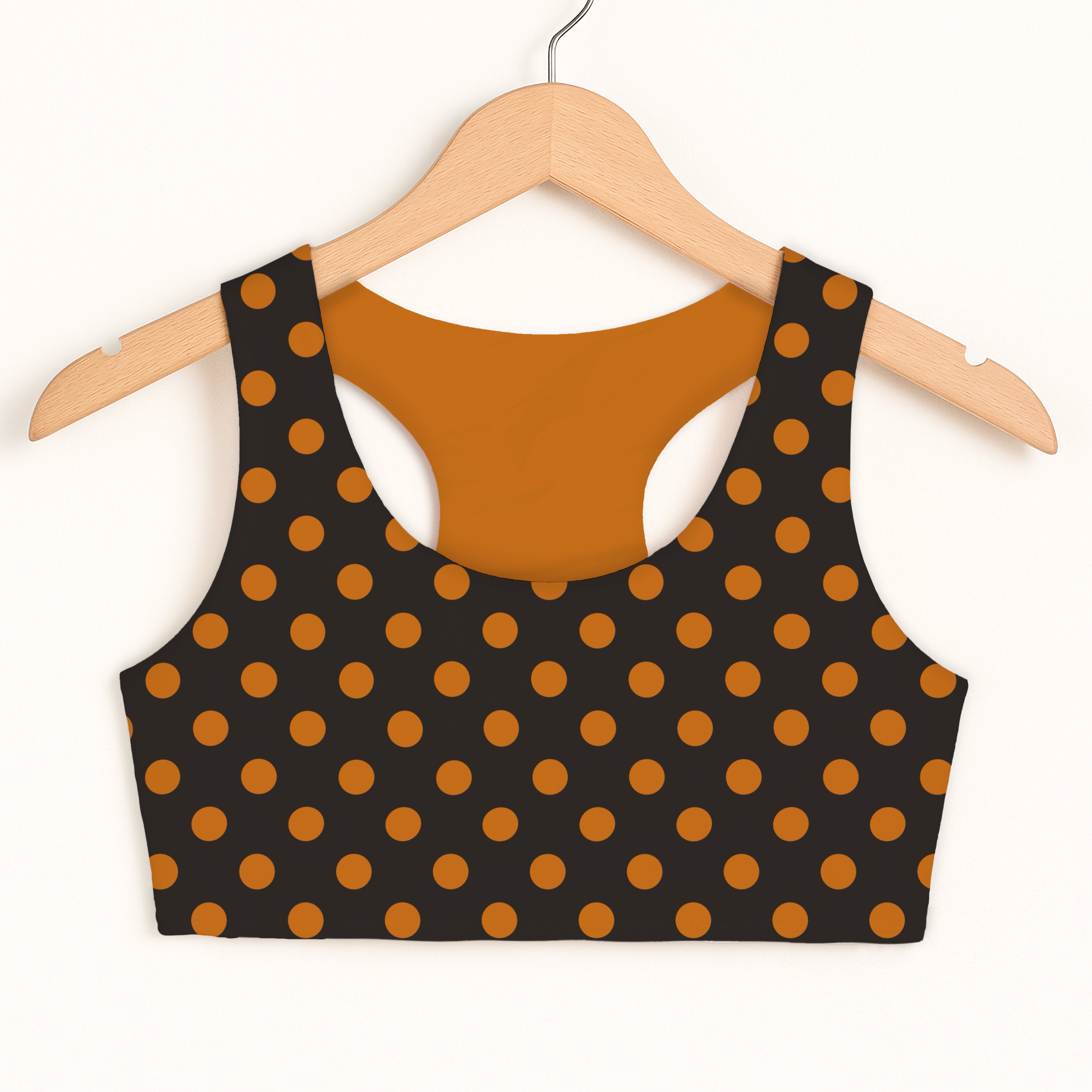 Girls Orange Halloween Polka Dot Sports Bra - Quick Drying, Double Layered Comfort