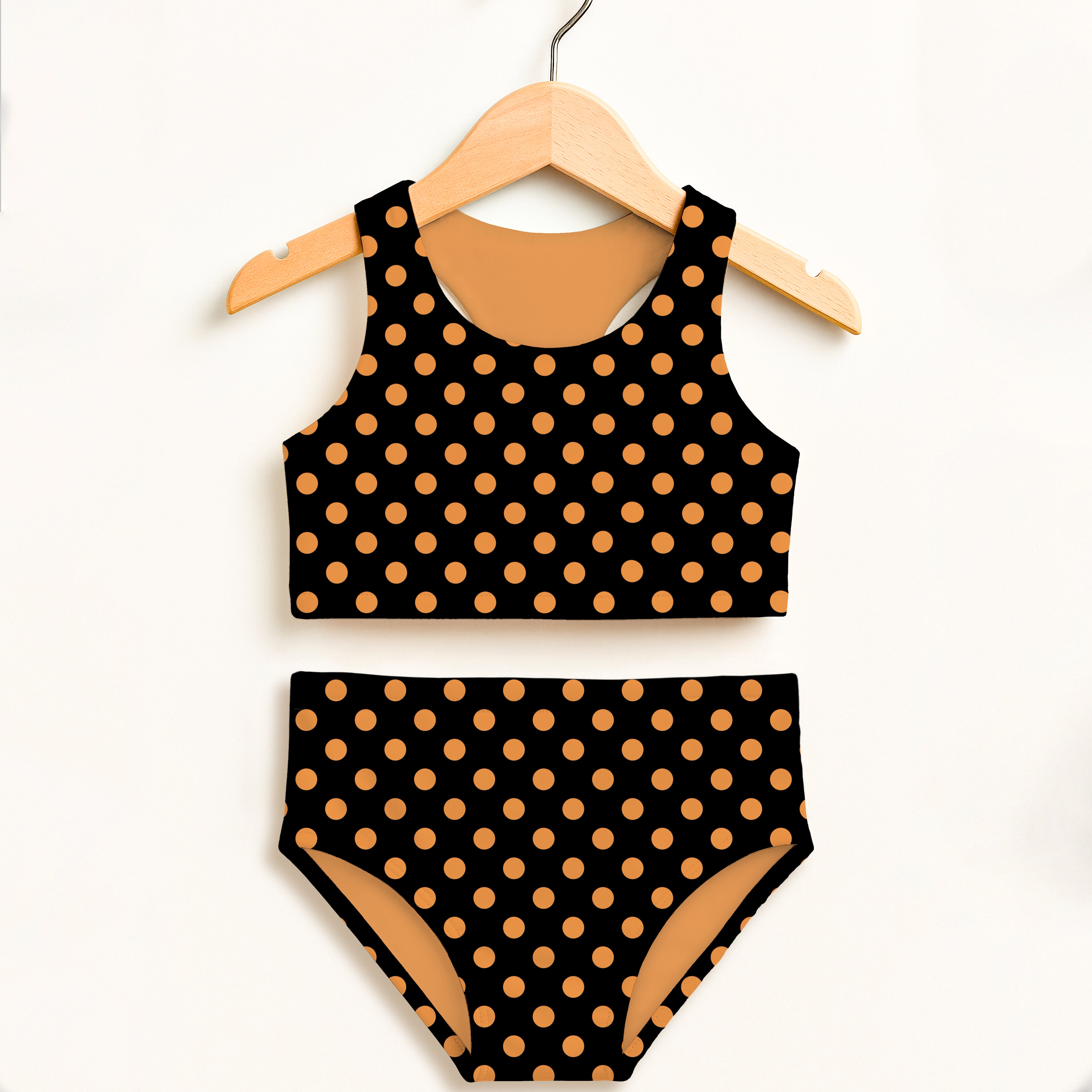 Girls Orange Halloween Polka Dot Two Piece Swimsuit – Double Layered UPF 50+ High Waisted Comfort