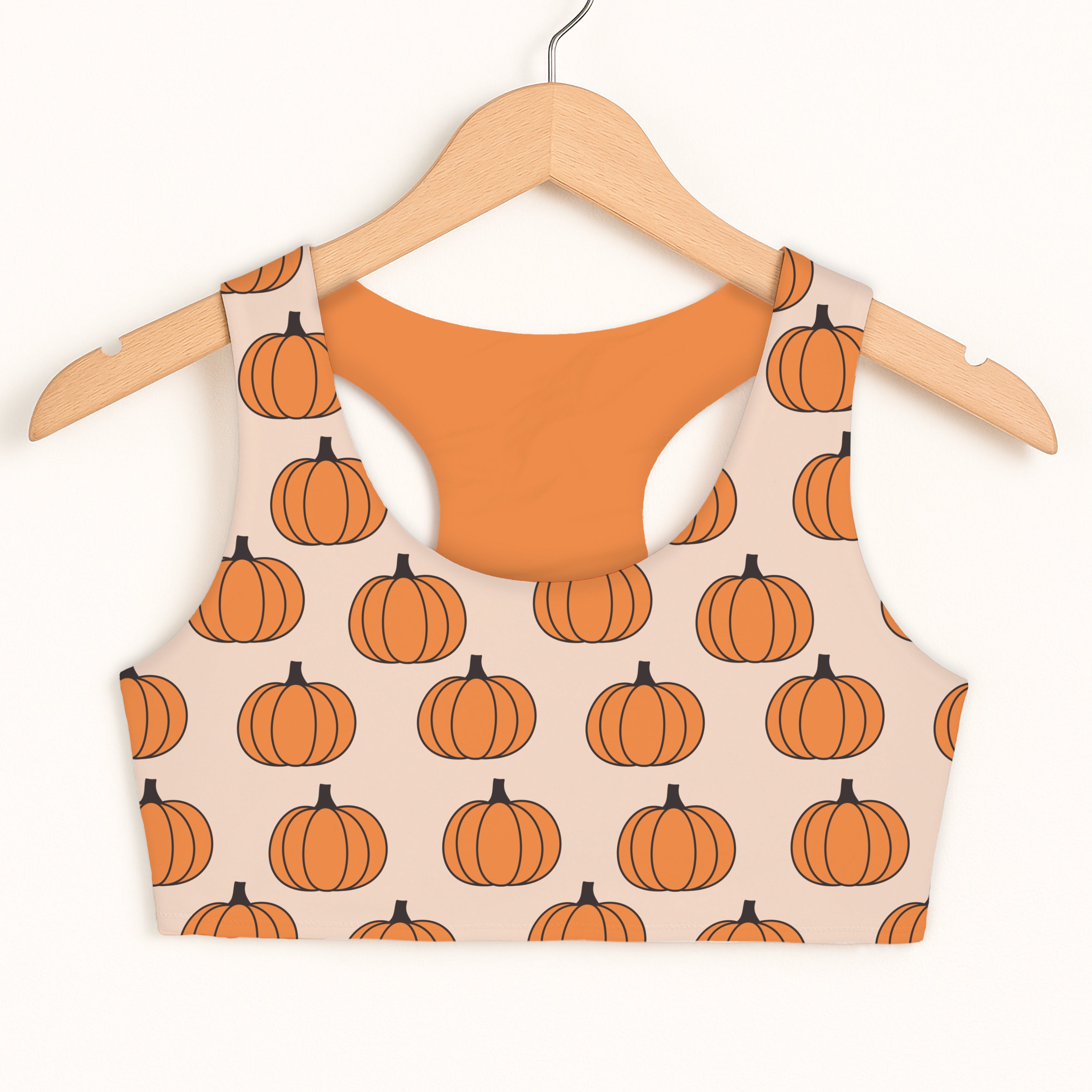 Girls Orange Pumpkin Patch Sports Bra - Quick Drying, Double Layered Comfort