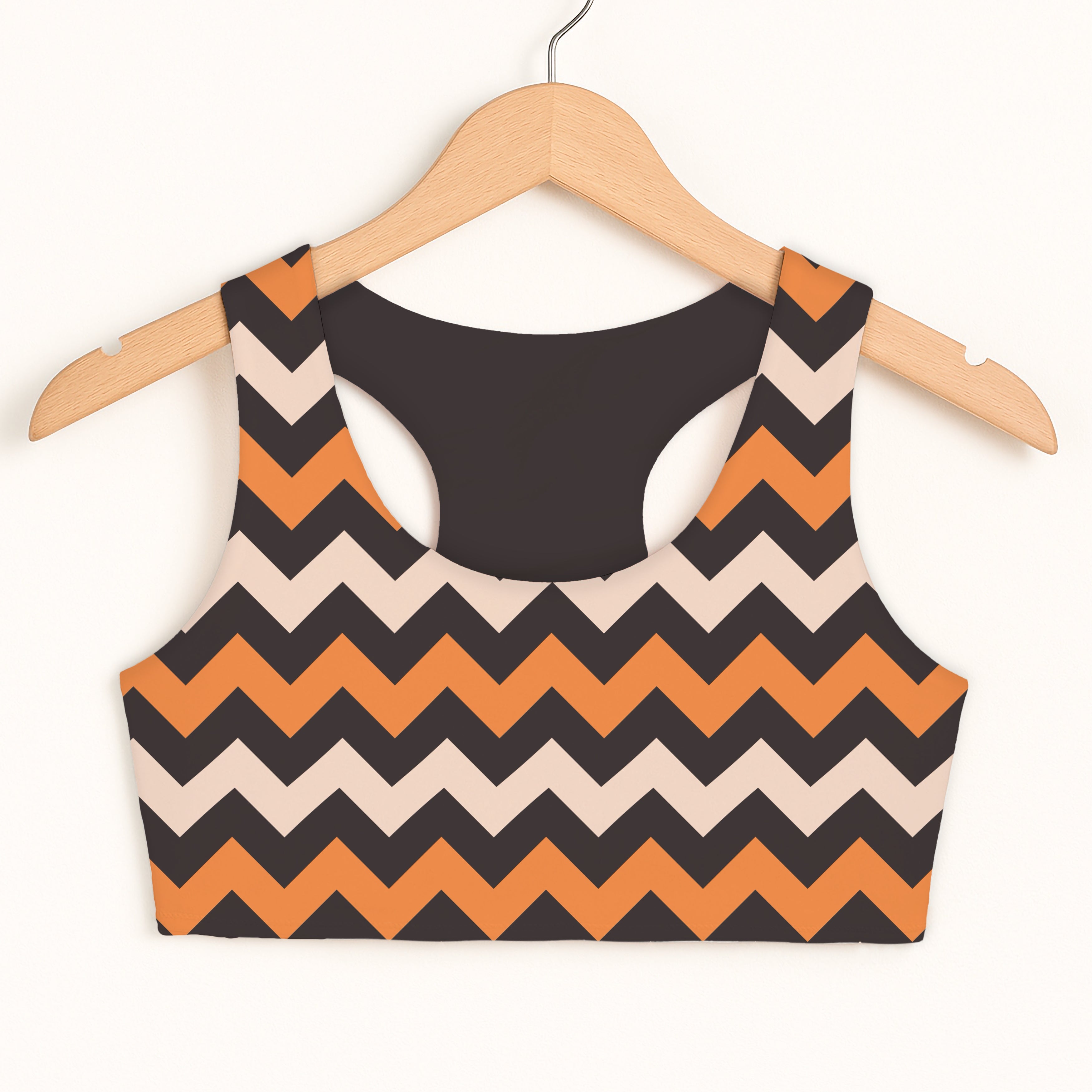 Girls Orange Chevron Sports Bra - Quick Drying, Double Layered Comfort