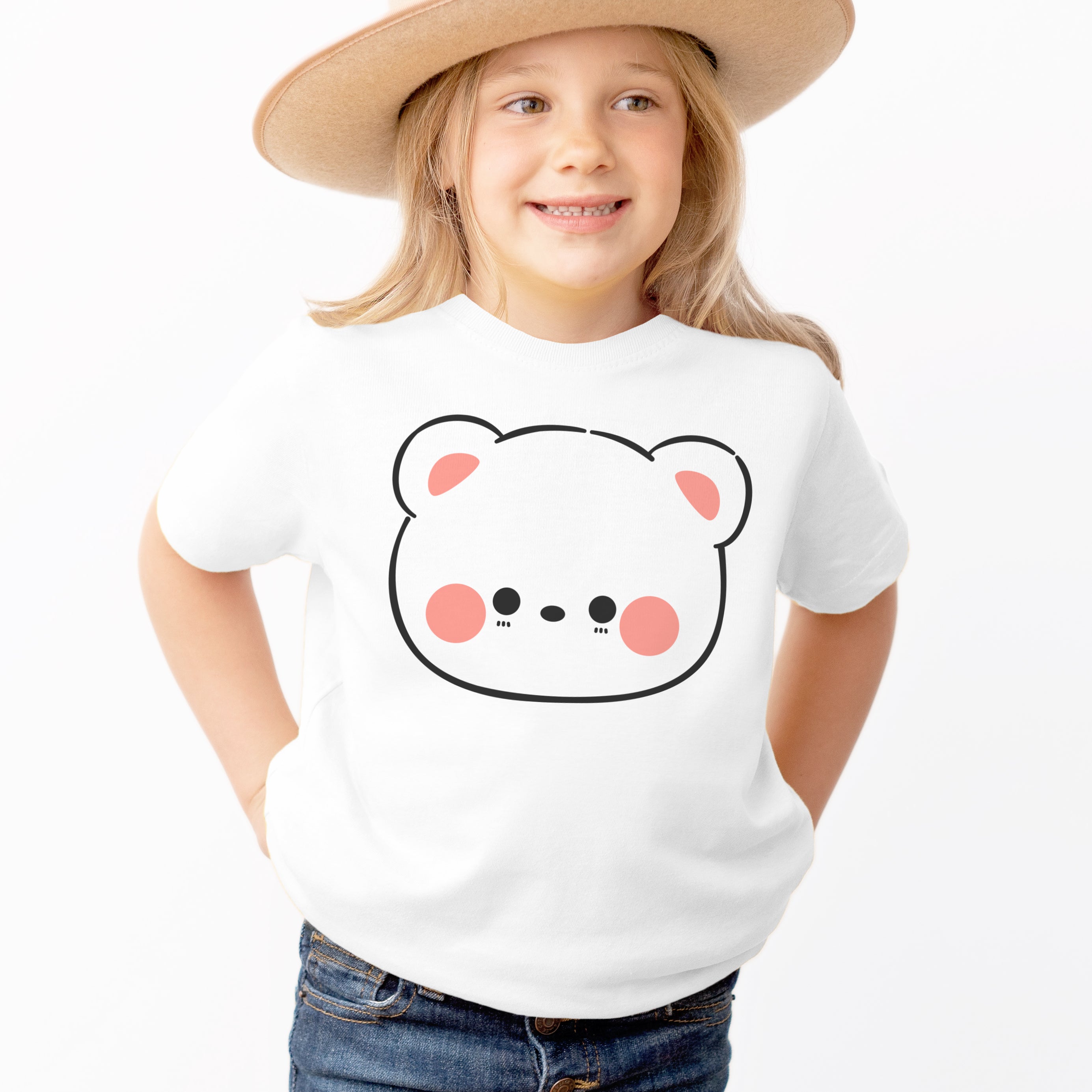 Kids Cute Blushing Kawaii Teddy Bear T-Shirt - Soft Lightweight Cotton Tee