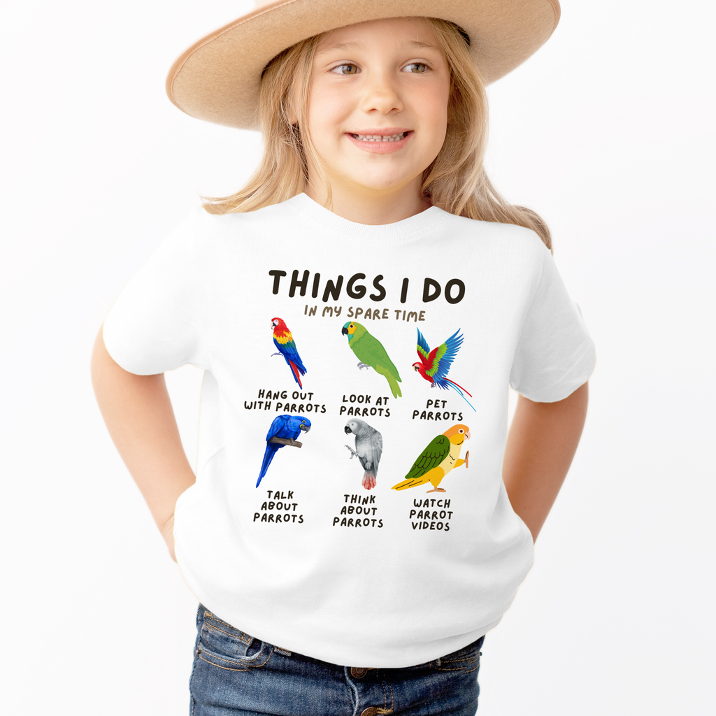Kids 'Things I Do In My Spare Time' Parrot T-Shirt - Soft Lightweight Cotton Tee