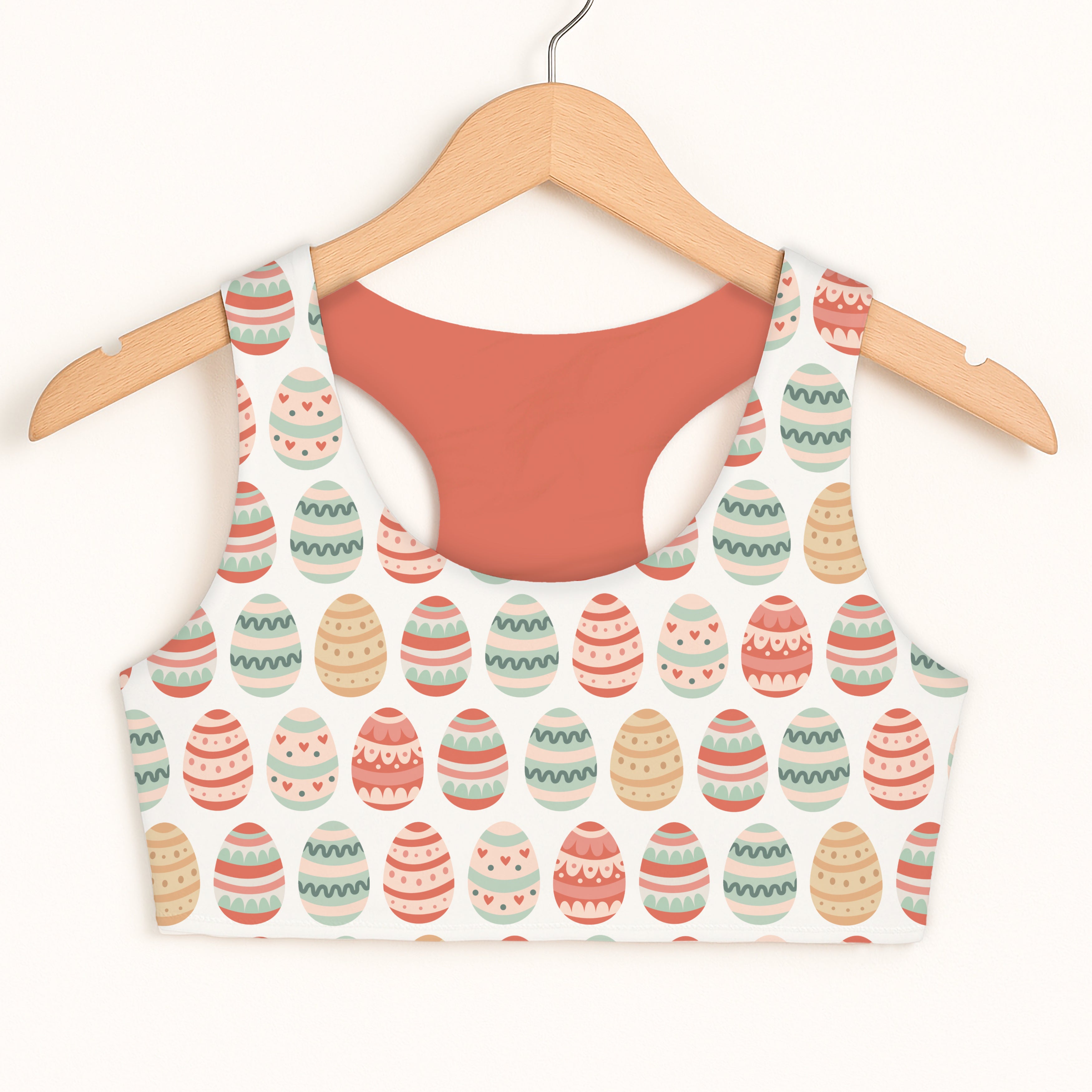 Girls soft pastel easter egg sports bra white crop top coral interior quick drying double layered comfort