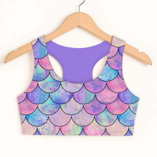 Girls Pastel Mermaid Sports Bra — Quick Drying, Double Layered Comfort