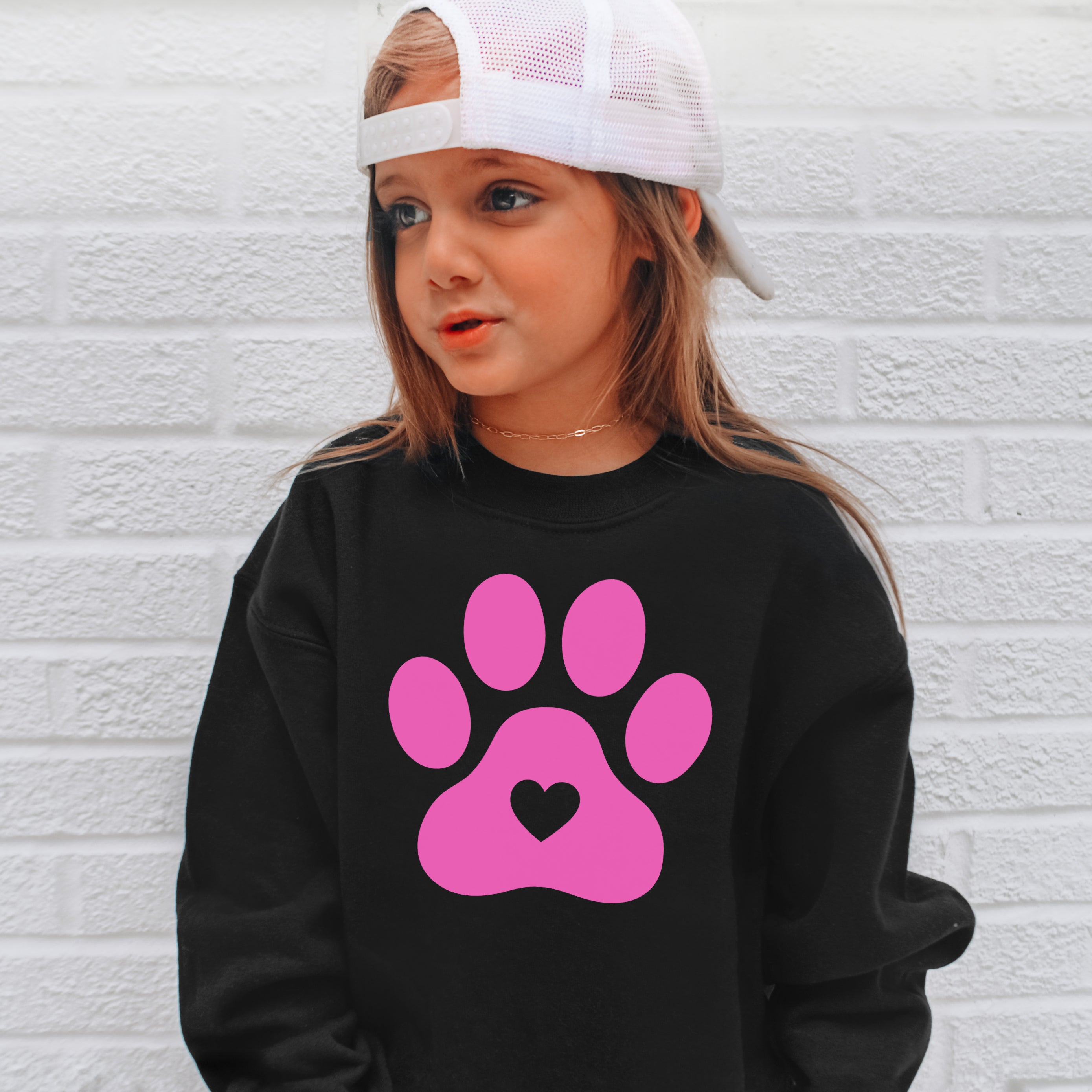 Kids Pink Paw Print Sweatshirt