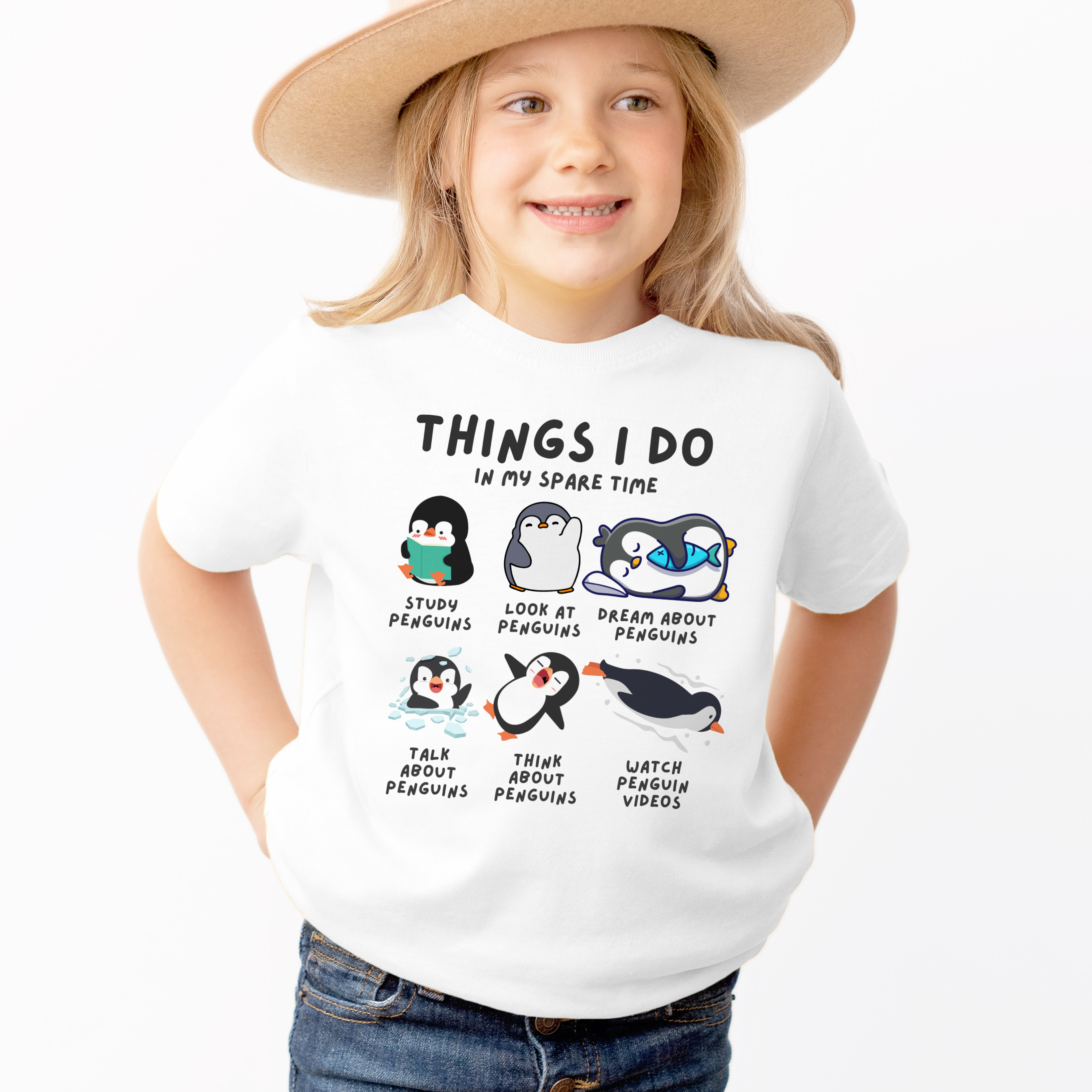 Kids 'Things I Do In My Spare Time' Penguin T-Shirt - Soft Lightweight Cotton Tee