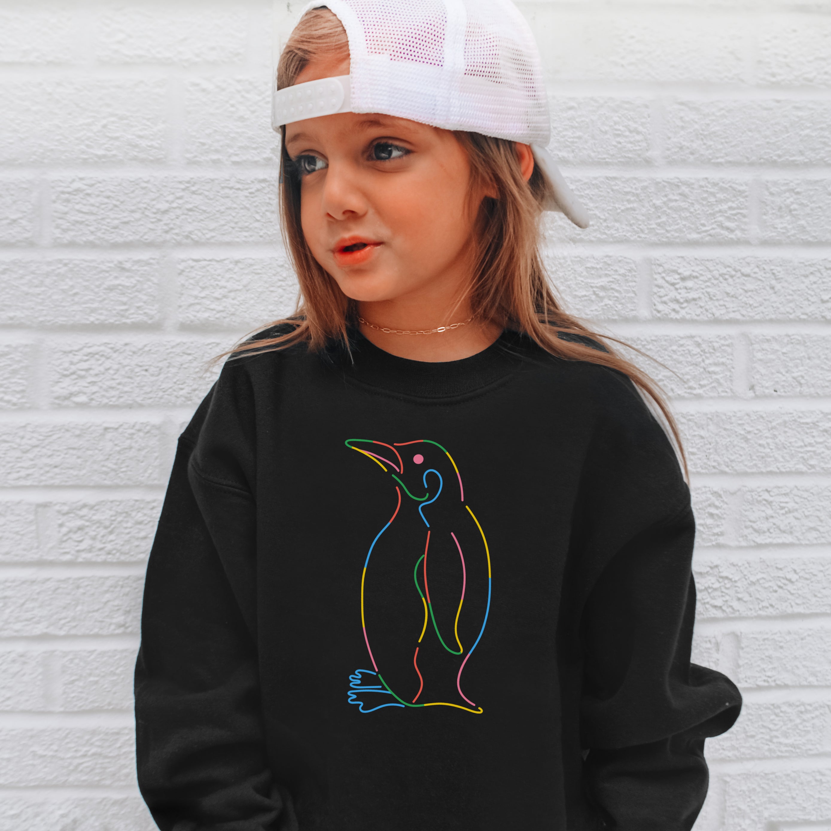 Kids Colorful Penguin Outline Sweatshirt