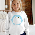 Kids Cute Penguin Sweatshirt – Soft Blue and White Fleece Pullover for Winter Fun