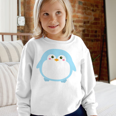 Kids Cute Penguin Sweatshirt – Soft Blue and White Fleece Pullover for Winter Fun