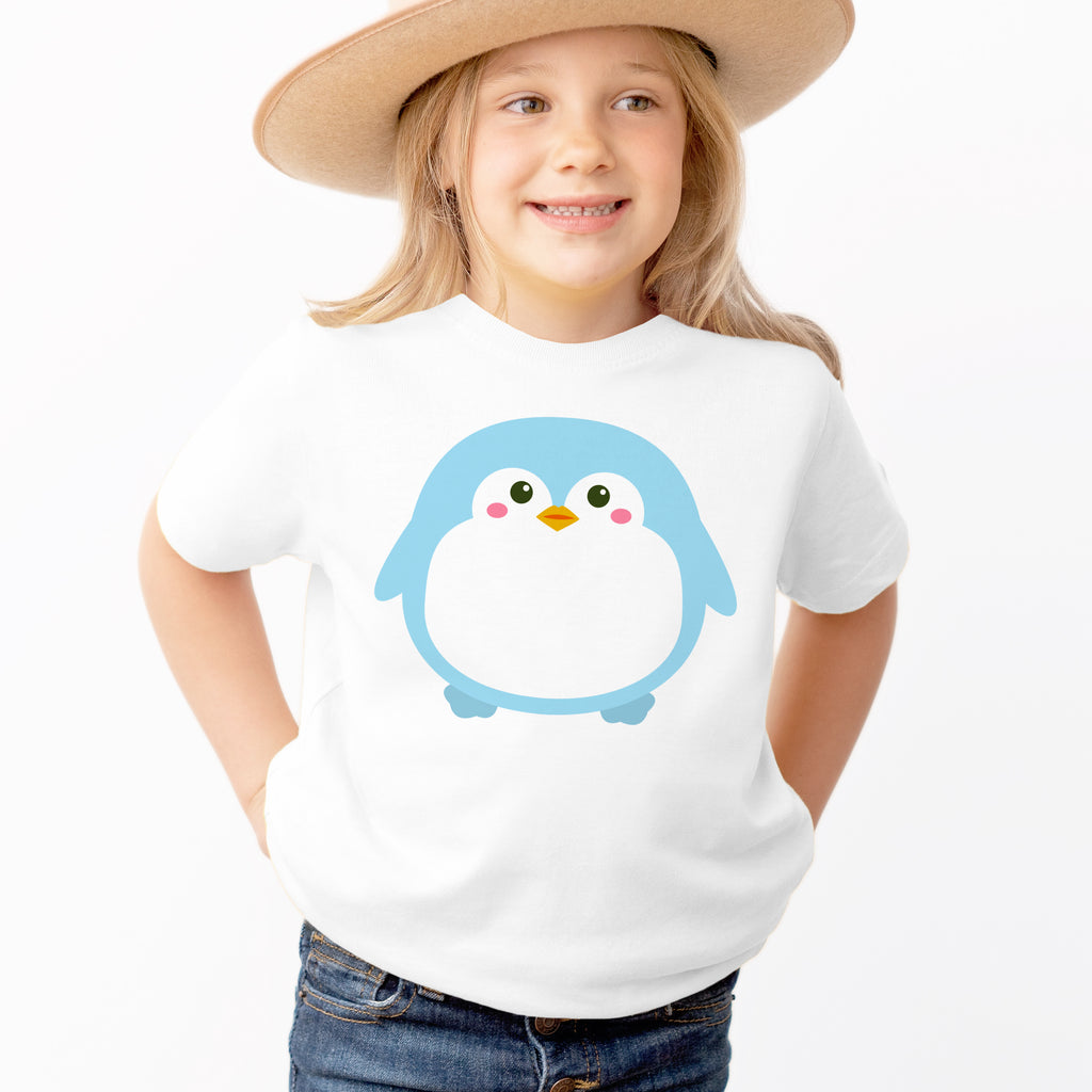 Kids Cute Blue Penguin T-Shirt - Soft Lightweight Cotton Tee