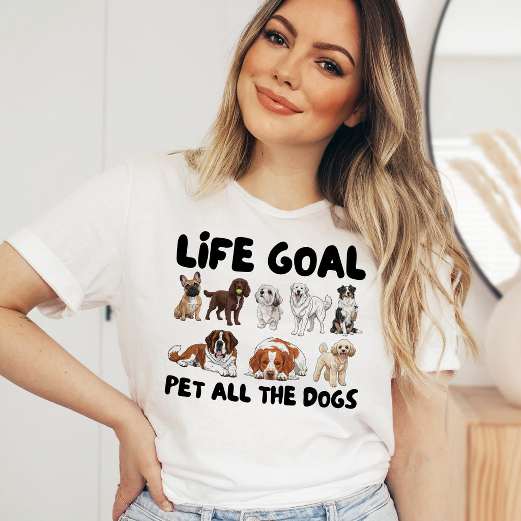 Life Goal Pet All The Dogs Graphic T-Shirt - Soft Lightweight Cotton Pre-Shrunk Tee