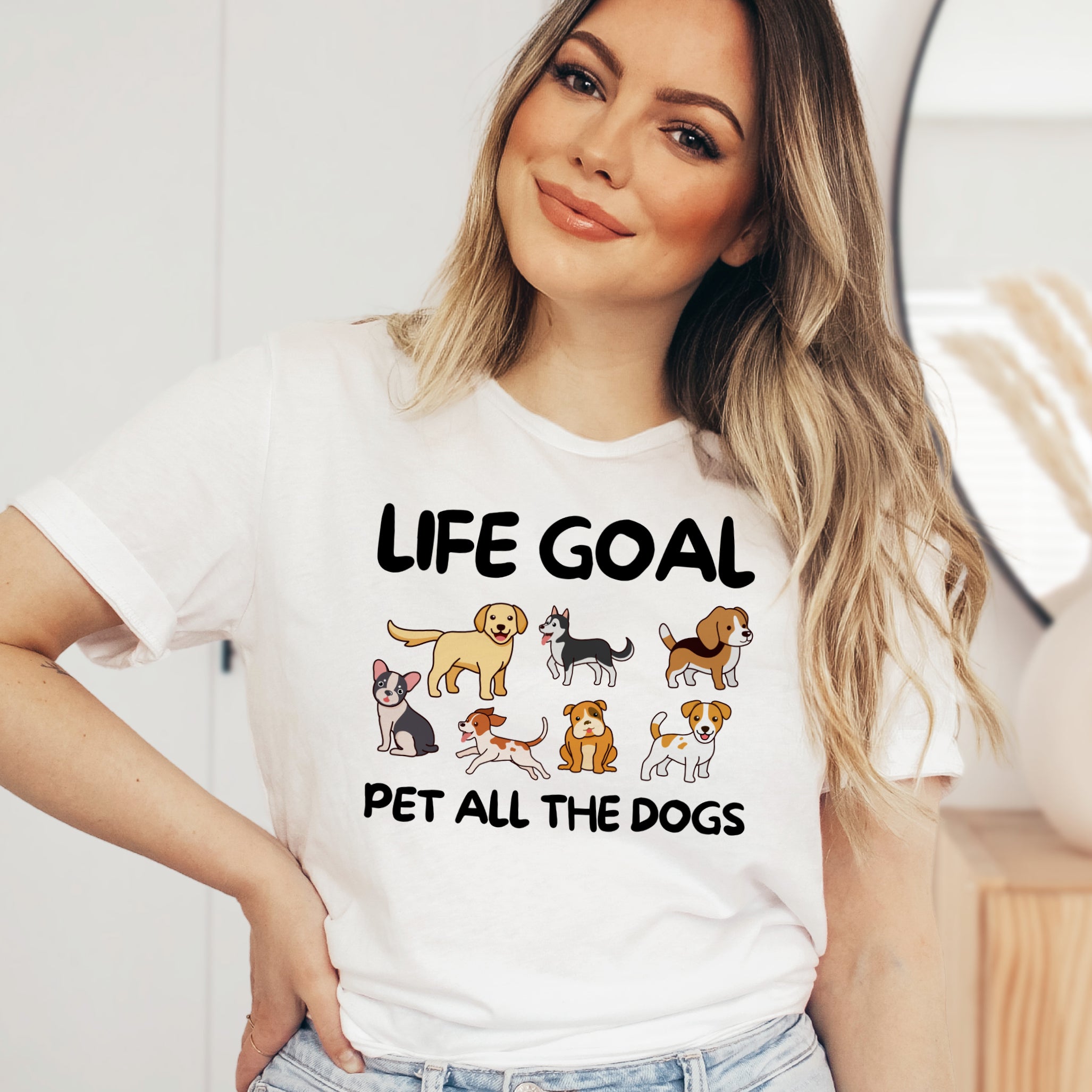 Life Goal Pet All The Dogs T-Shirt - Soft Lightweight Cotton Pre-Shrunk Tee
