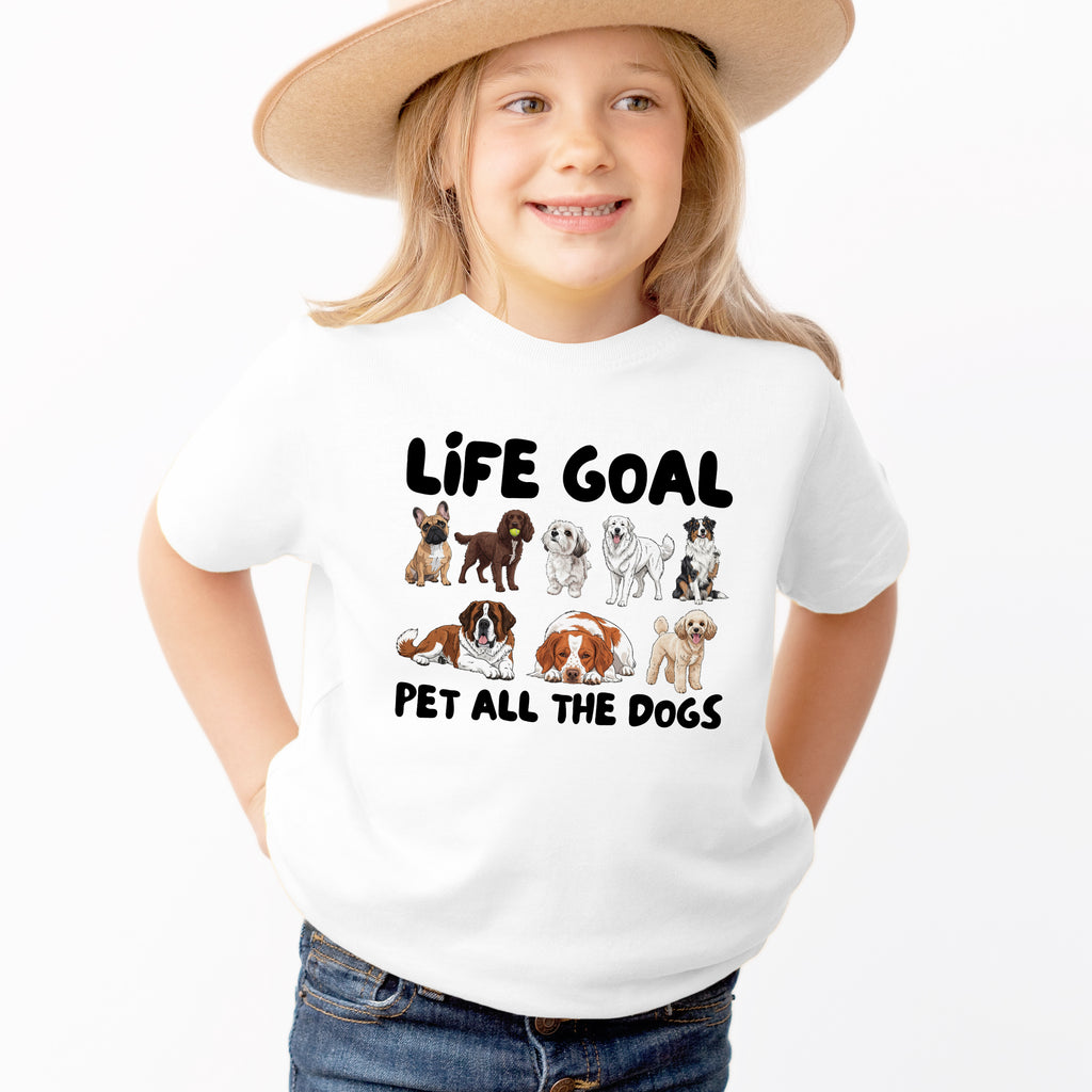 Kids 'Life Goal Pet All The Dogs' T-Shirt - Soft Lightweight Cotton Tee