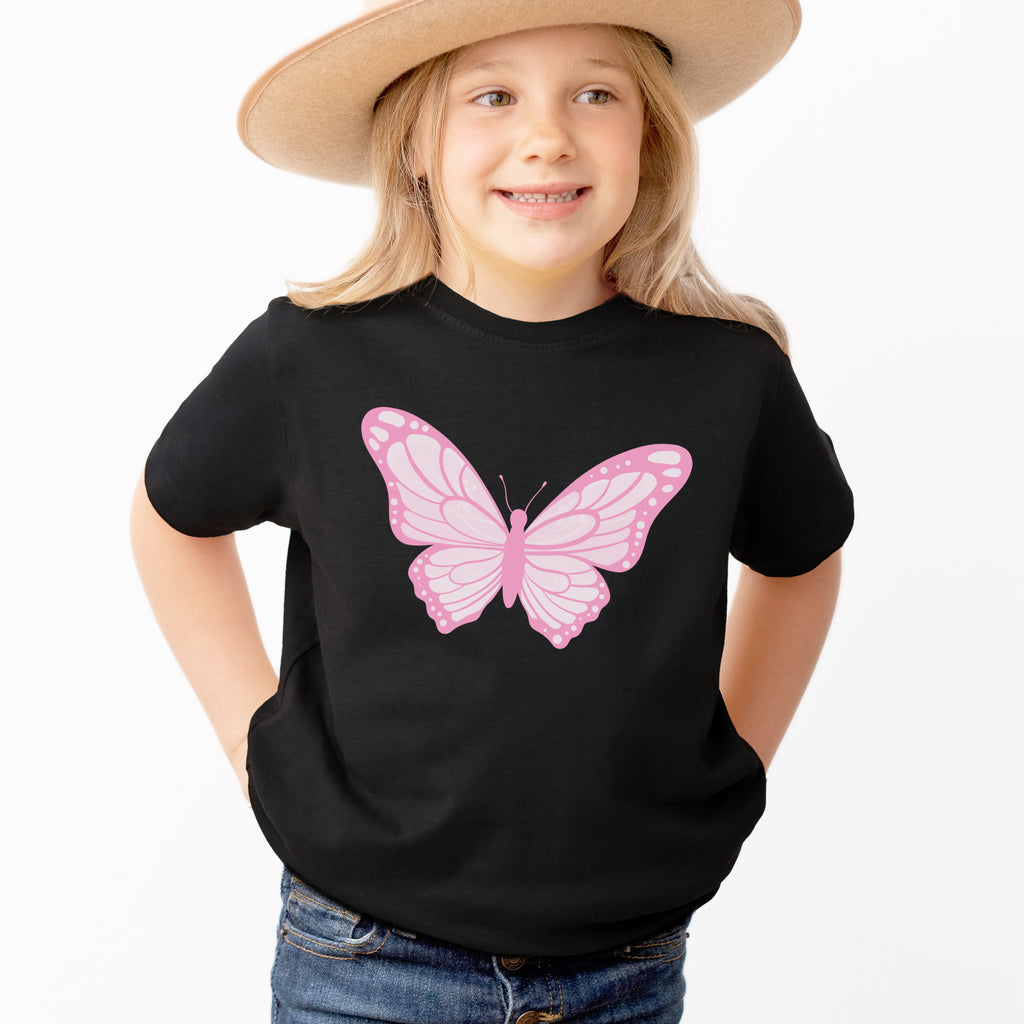 Kids Pink Butterfly T-Shirt - Soft Lightweight Cotton Tee