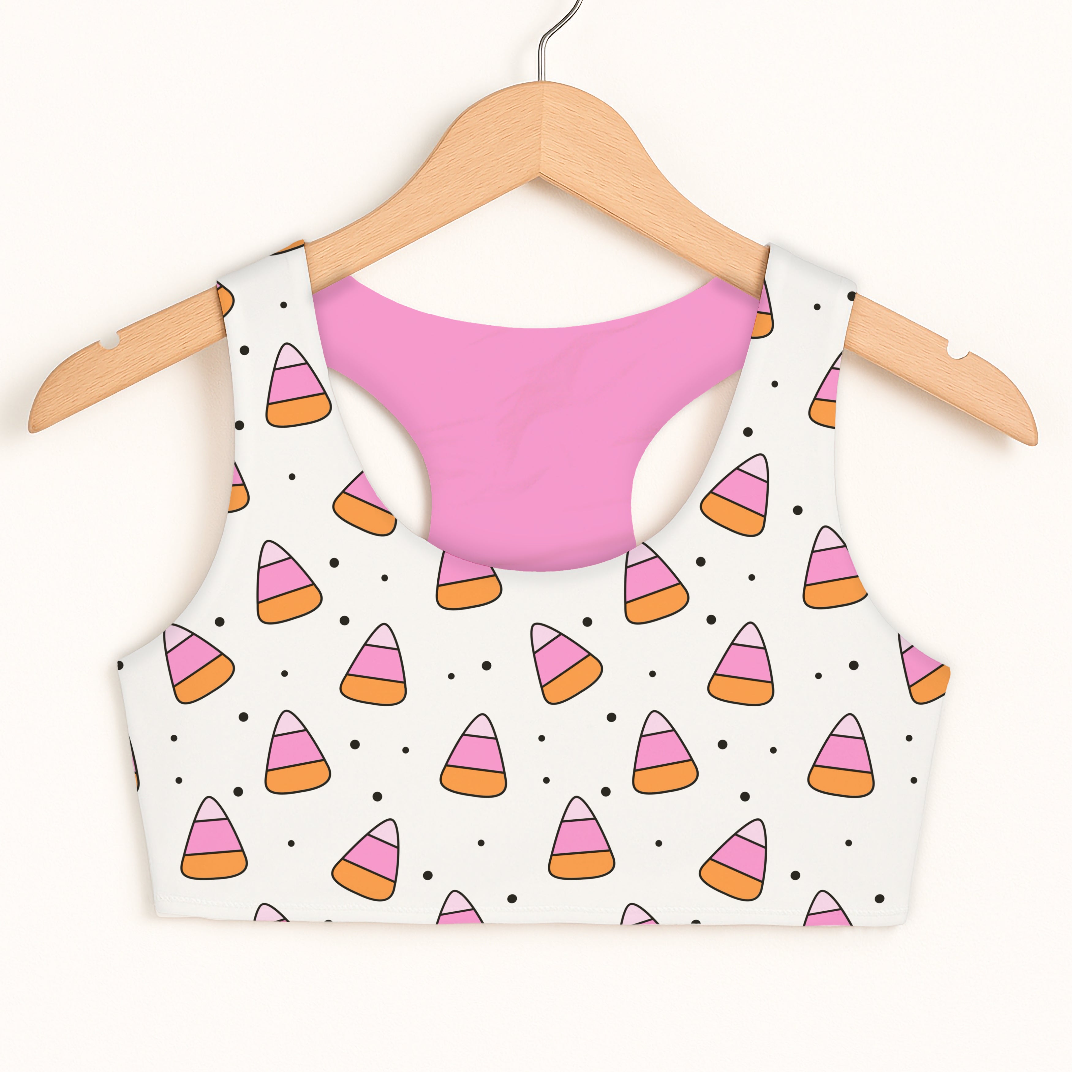Girls White Candy Corn Halloween Sports Bra - Quick Drying, Double Layered Comfort