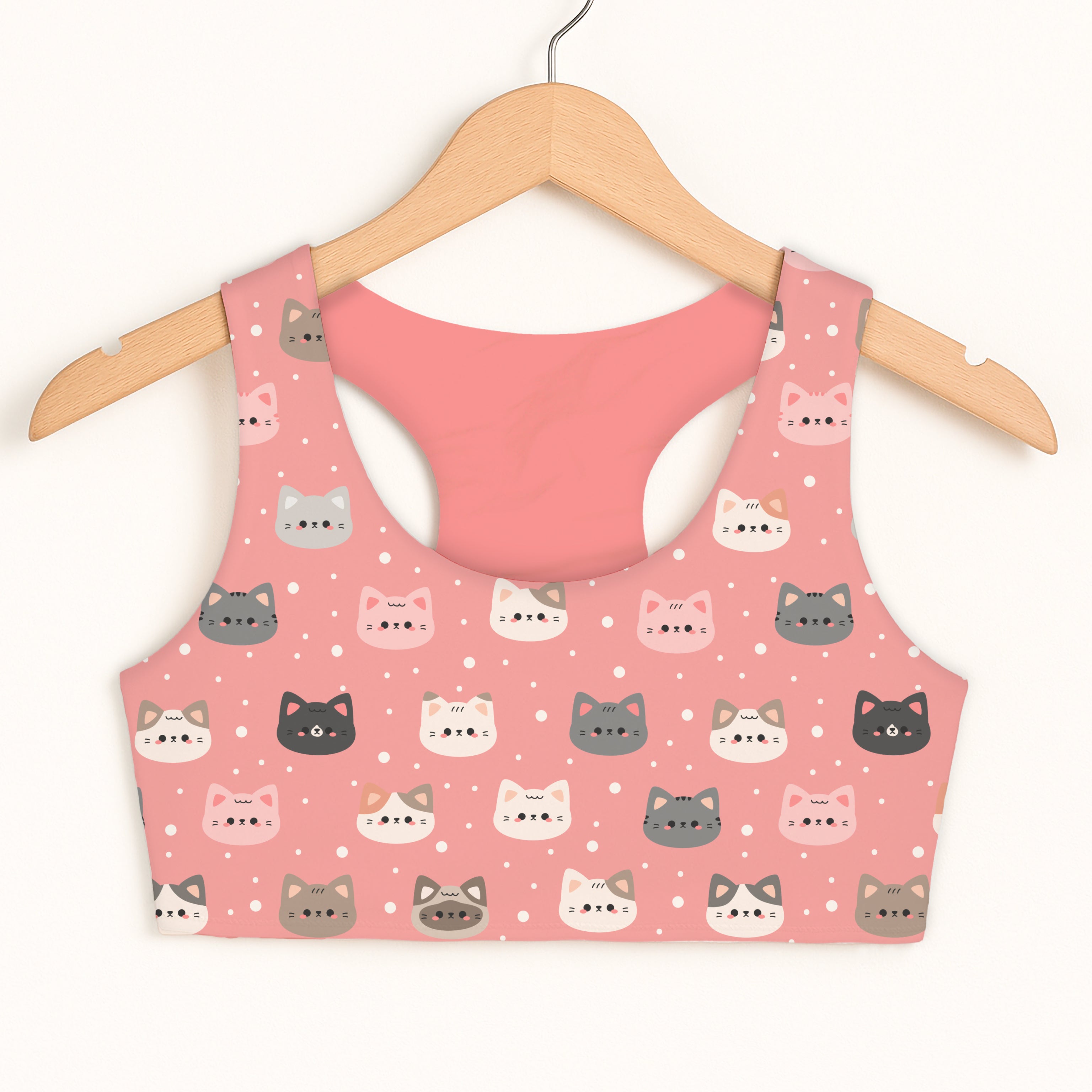Girls Pink Cat Sports Bra - Quick Drying, Double Layered Comfort
