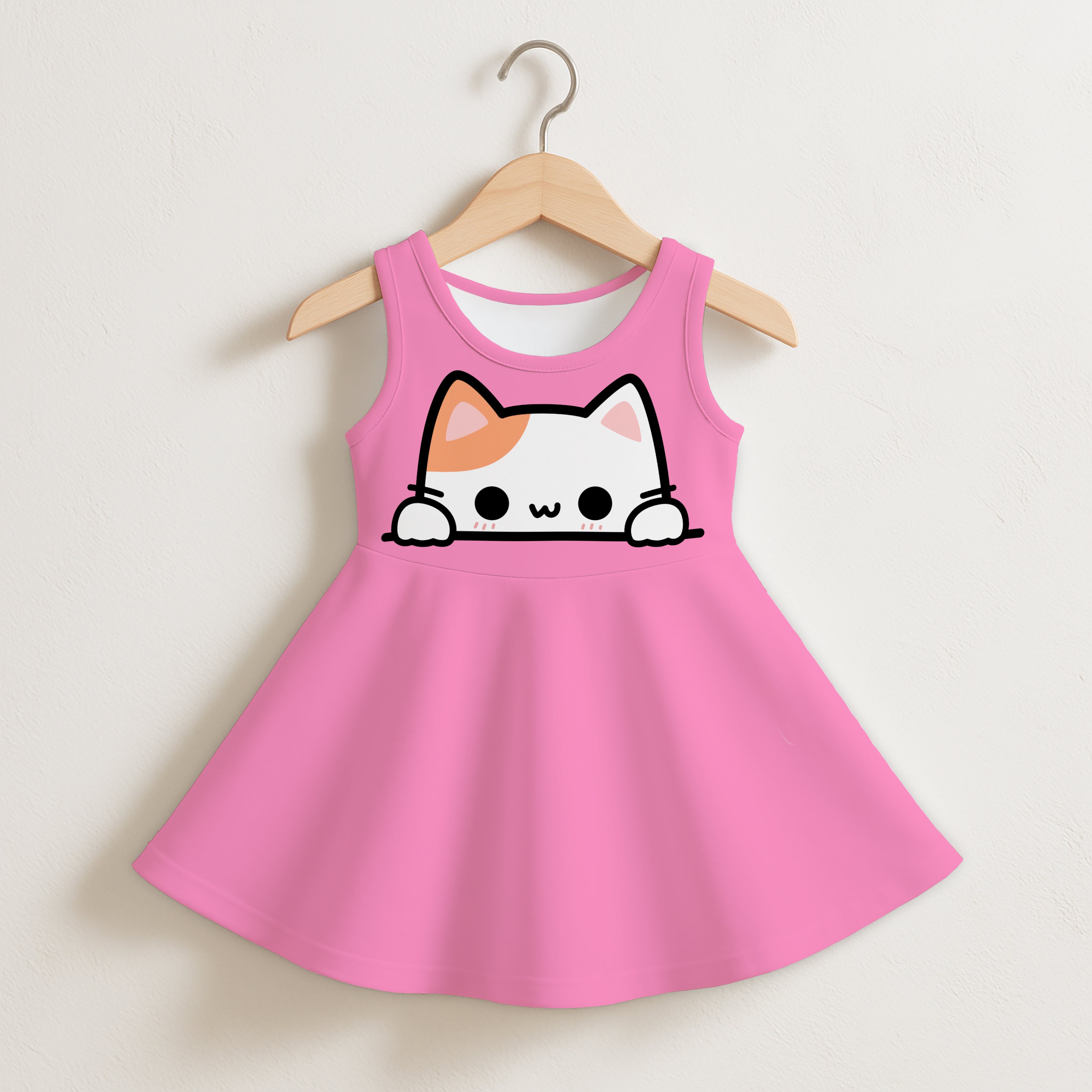 Girls Peeking Cat Sleeveless Dress