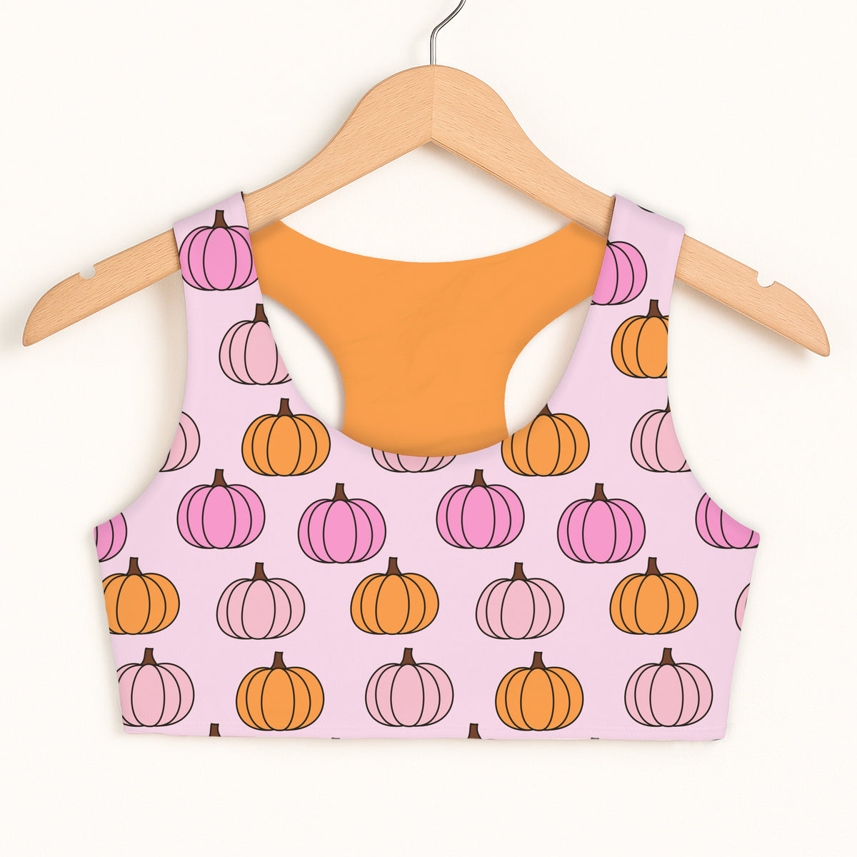 Girls Pink Pumpkin Patch Sports Bra - Quick Drying, Double Layered Comfort