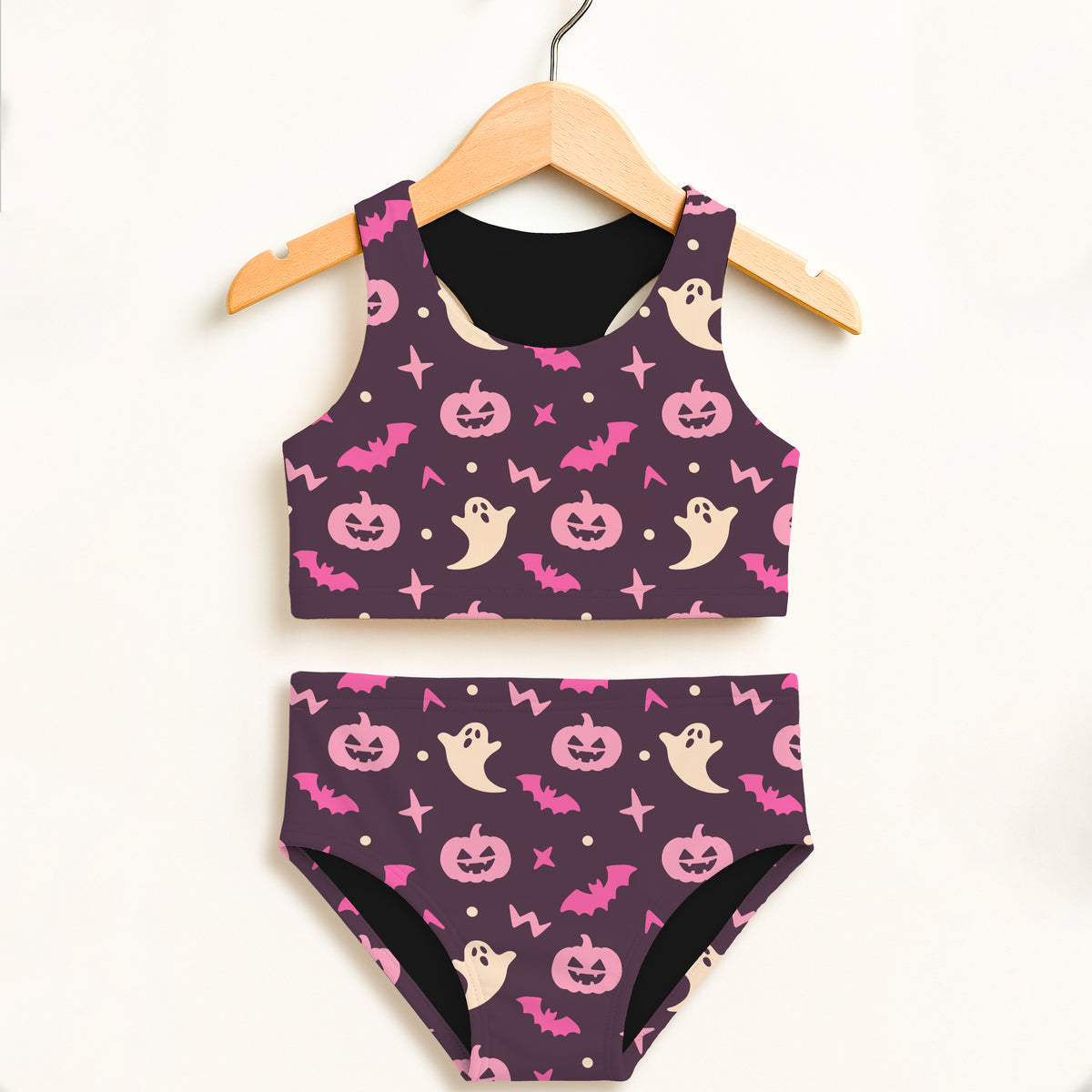 Girls Purple Halloween Two Piece Swimsuit – Double Layered UPF 50+ High Waisted Comfort
