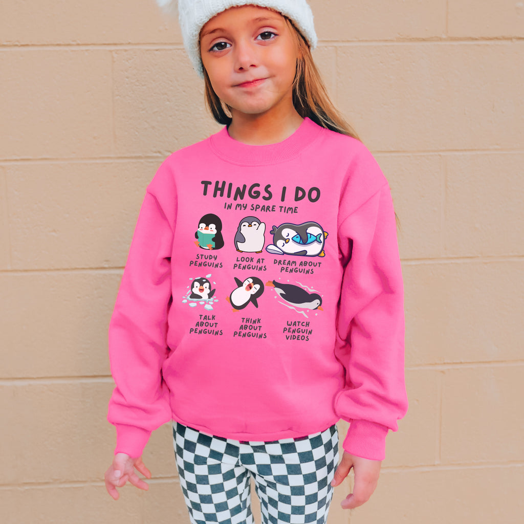 Kids’ “Things I Do In My Spare Time” Penguin Sweatshirt - Cozy, Playful, and Stylish Youth Clothing