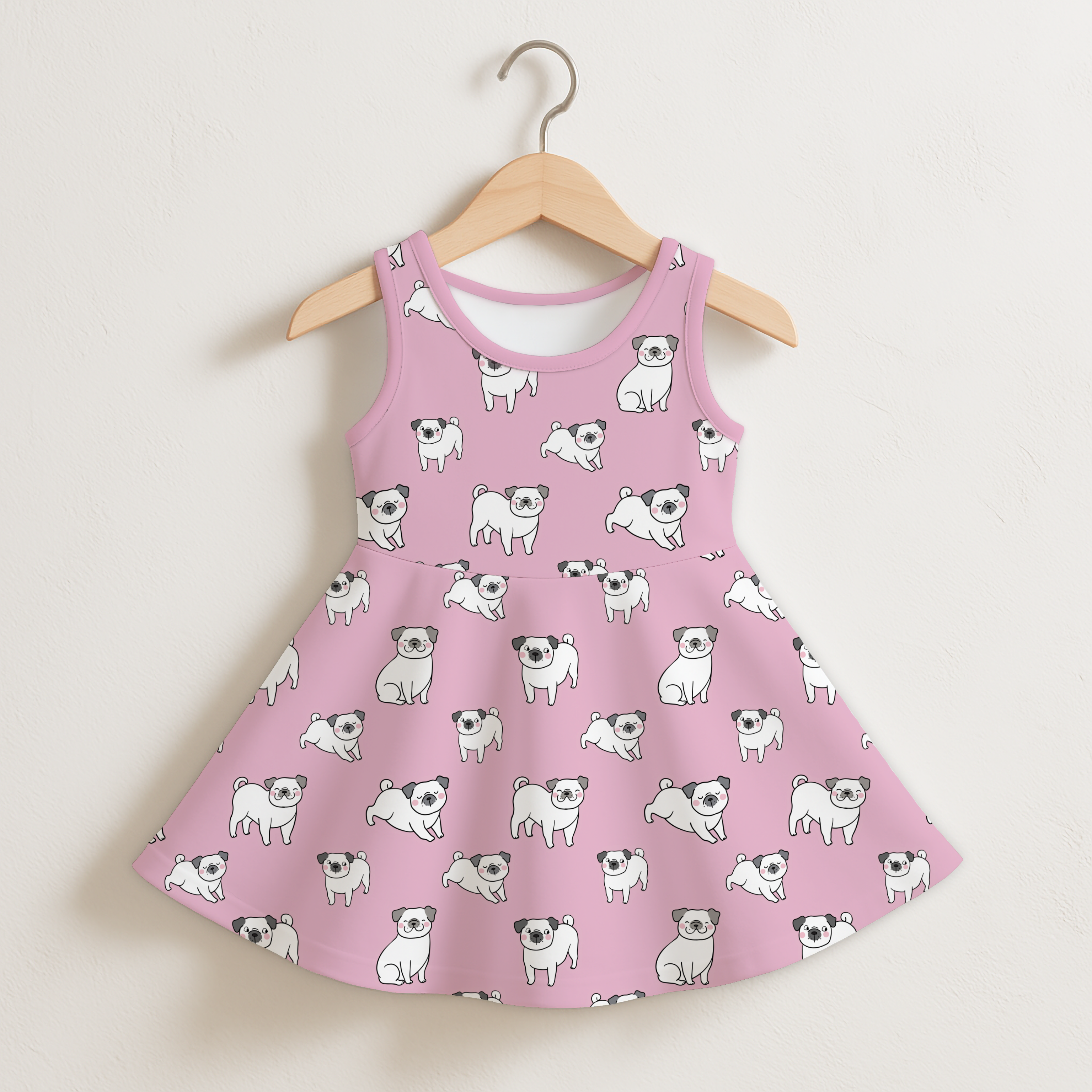 Girls Pink Pug Sleeveless Dress