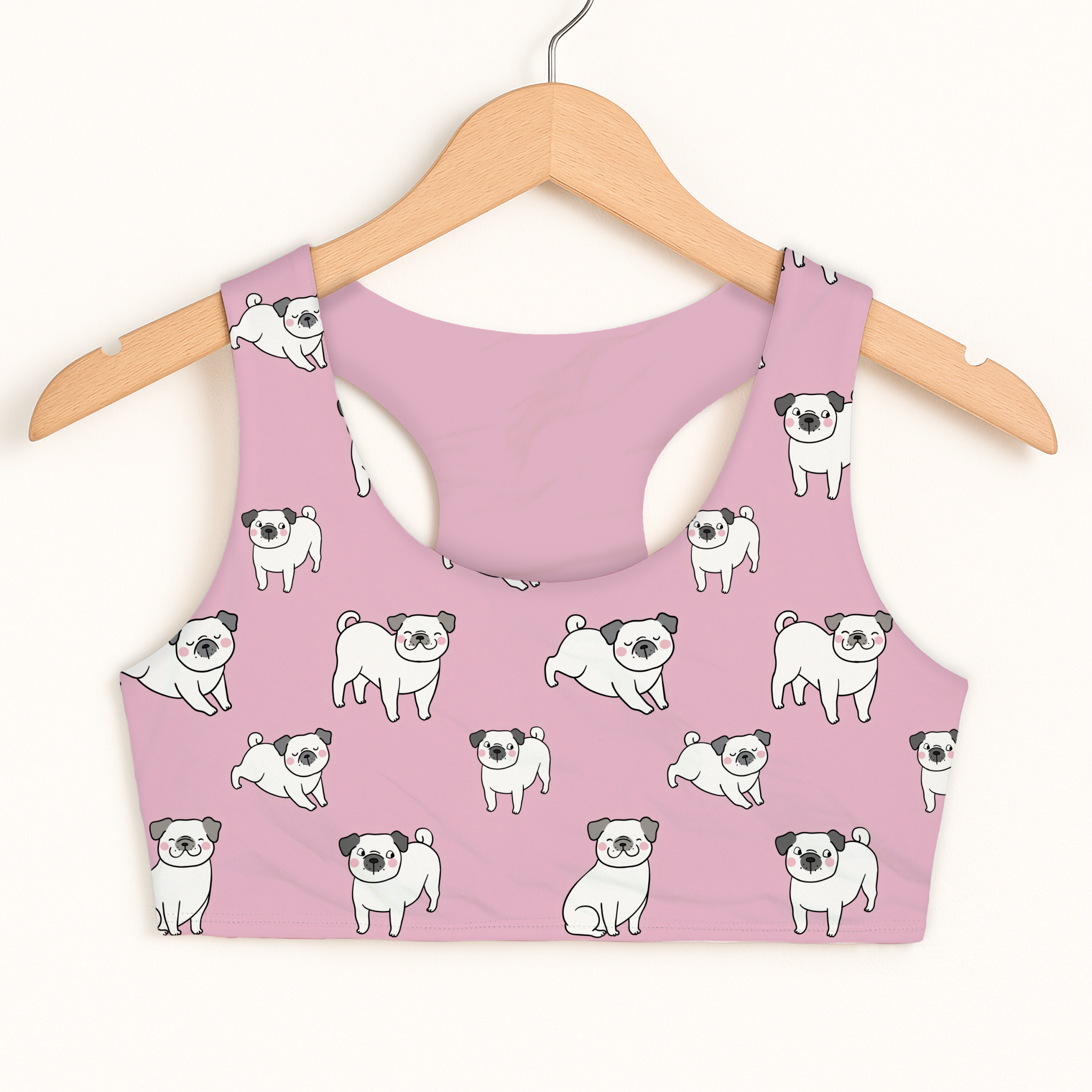 Girls Pink Pug Sports Bra - Quick Drying, Double Layered Comfort