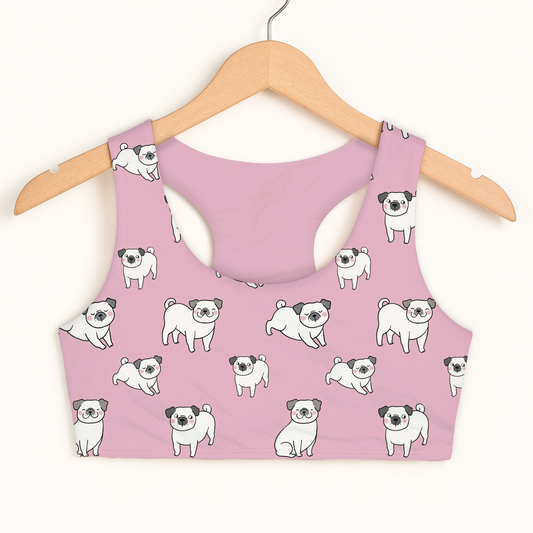 Girls Pink Pug Sports Bra