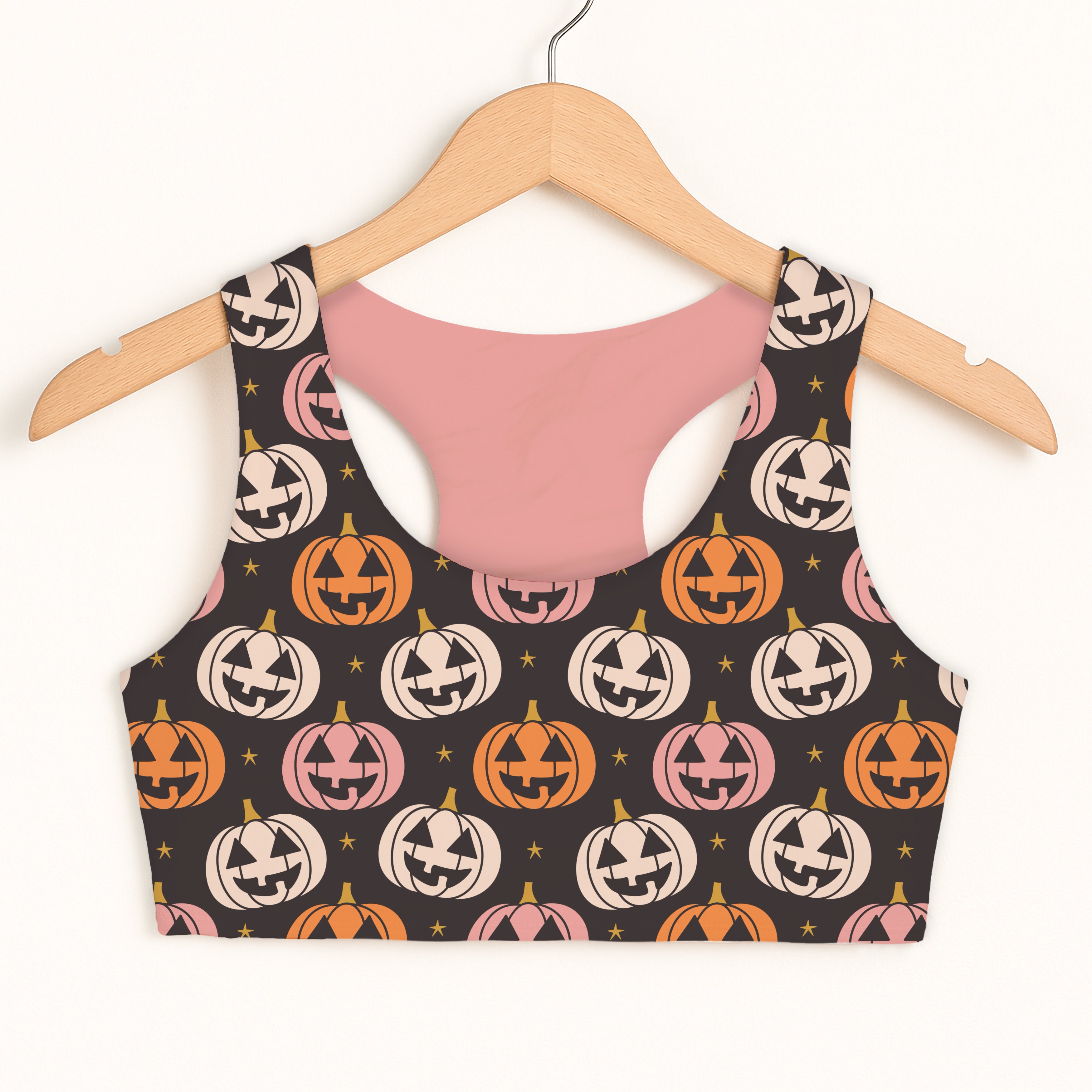 Girls Smiling Jack-O’-Lanterns Halloween Sports Bra - Quick Drying, Double Layered Comfort