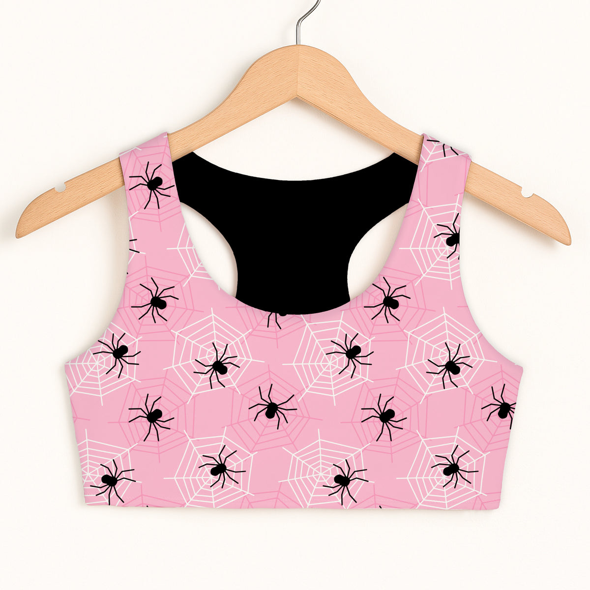 Girls Pink Spider Web Sports Bra - Quick Drying, Double Layered Comfort