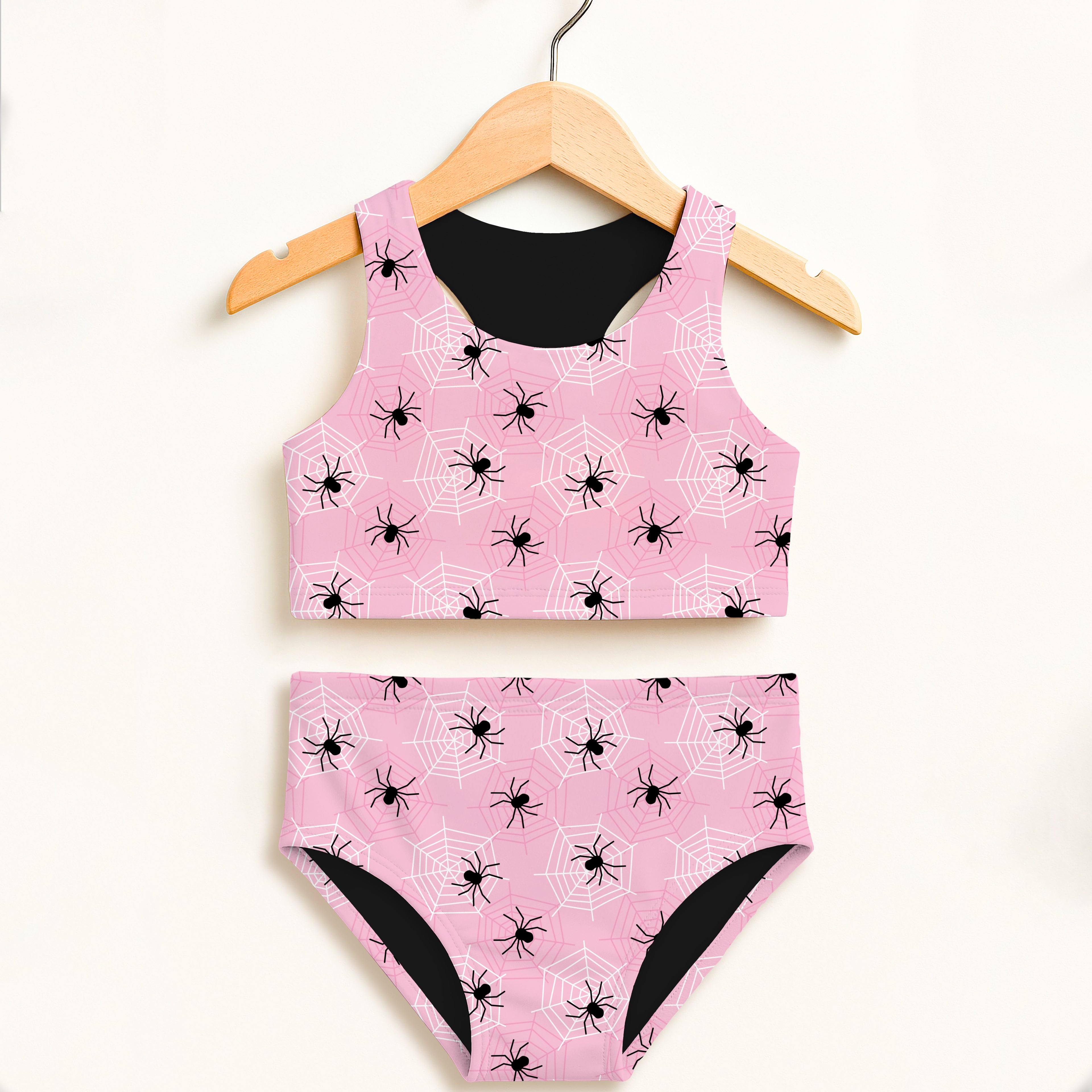 Girls Pink Spider Web Two Piece Swimsuit – Double Layered UPF 50+ High Waisted Comfort