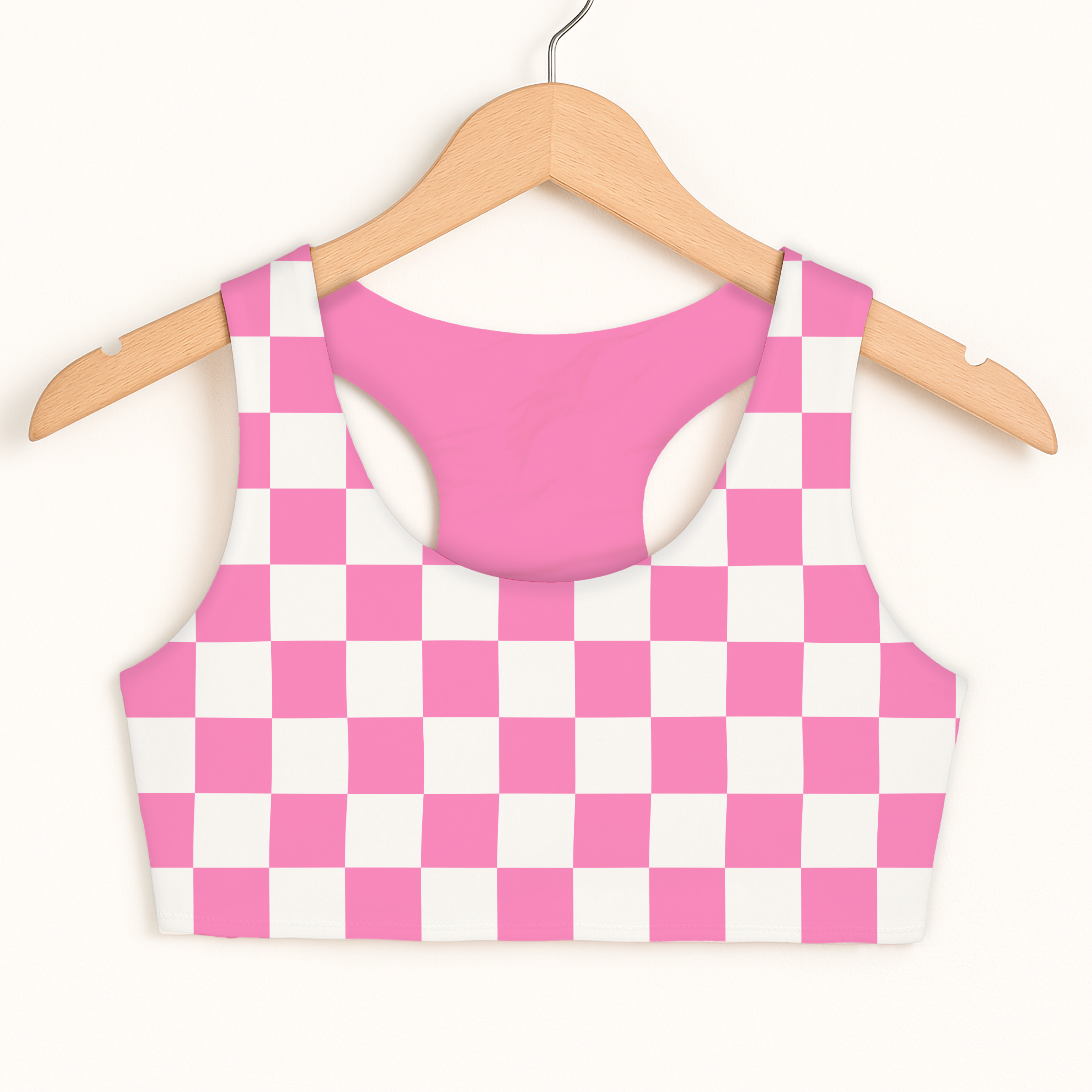 Girls Pink Checkerboard Sports Bra - Quick Drying, Double Layered Comfort