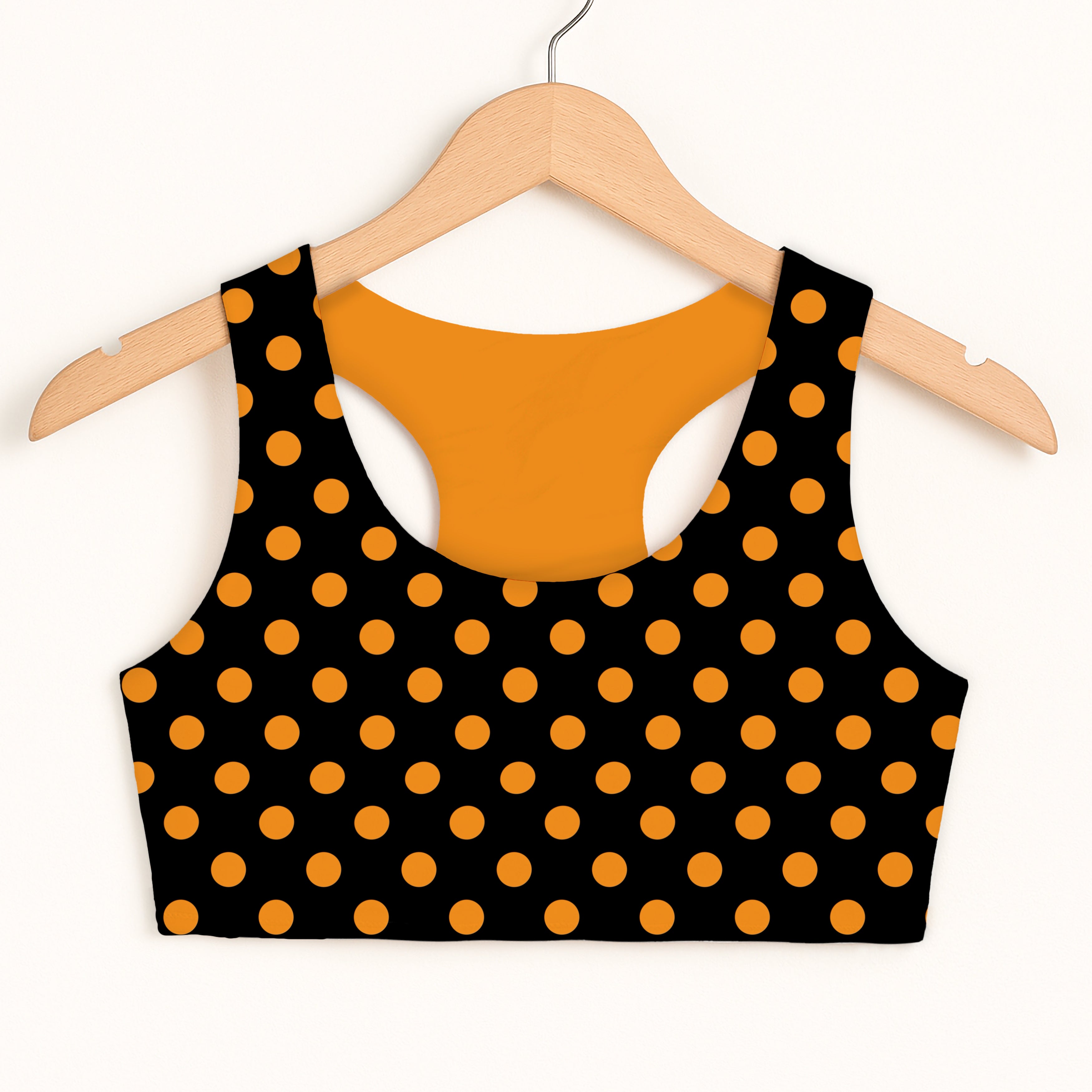 Girls Orange Halloween Polka Dot Sports Bra - Quick Drying, Double Layered Comfort