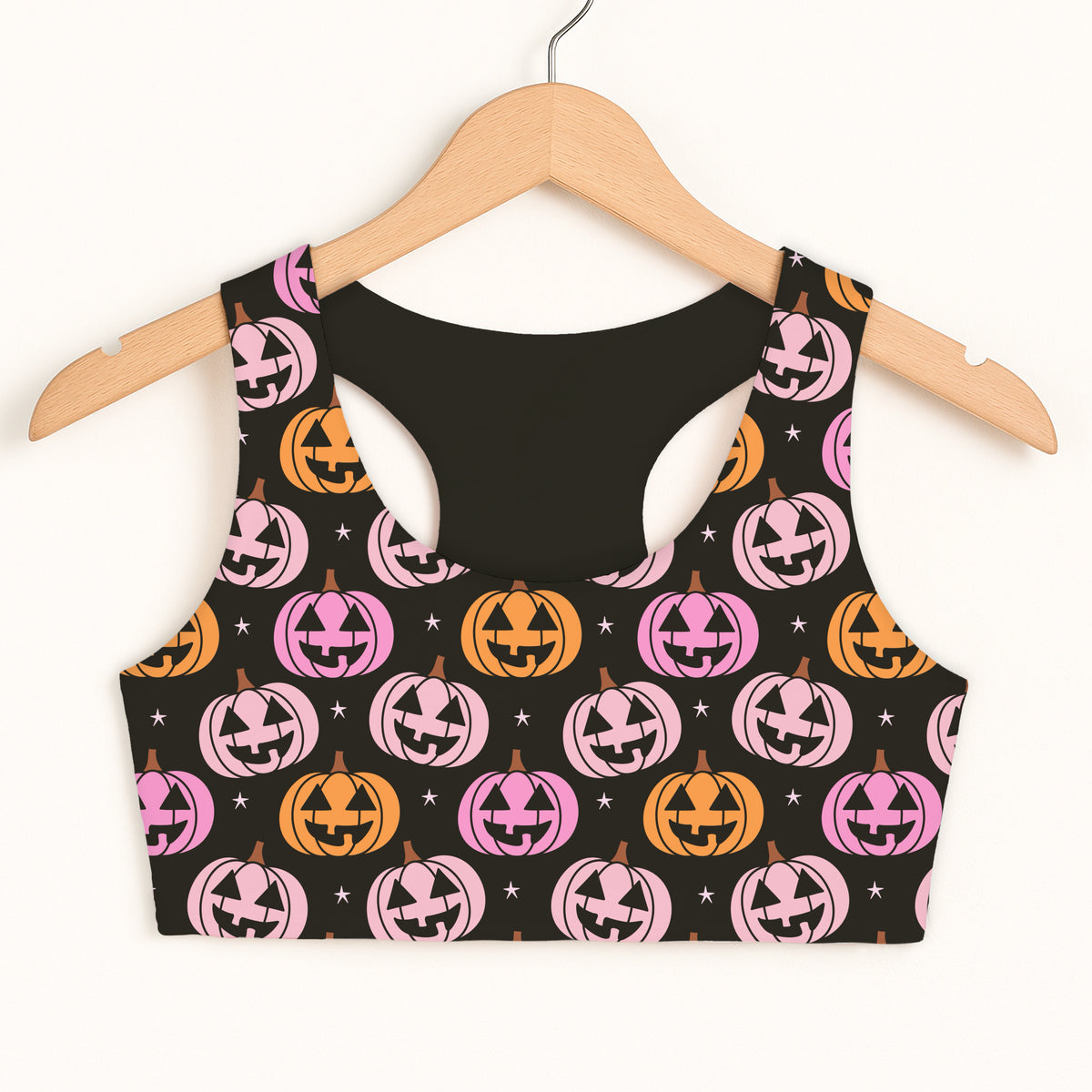 Girls Jack O’ Lantern Pumpkin Patch Sports Bra - Quick Drying, Double Layered Comfort