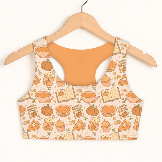 Girls Pumpkin Pie Themed Sports Bra — Quick Drying, Double Layered Comfort