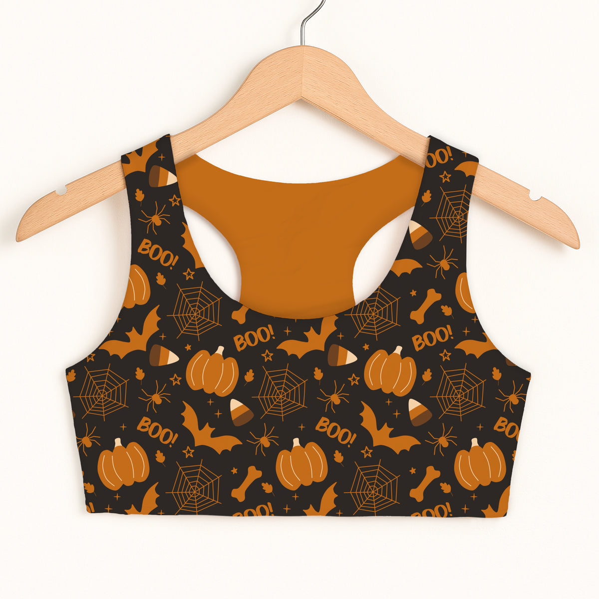 Girls Halloween Pumpkin Sports Bra - Quick Drying, Double Layered Comfort