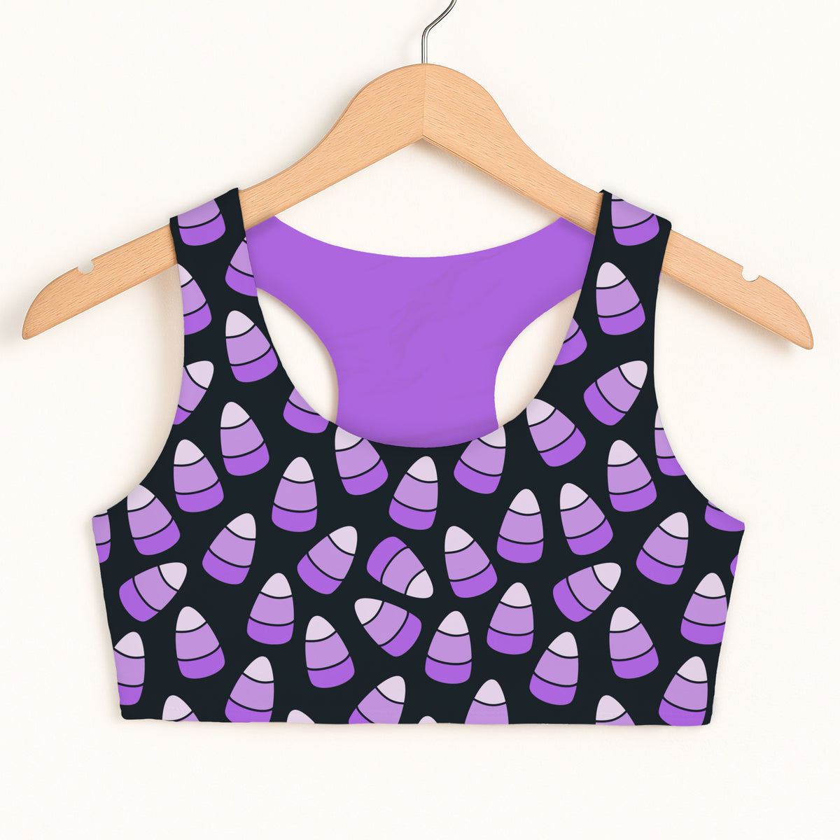 Girls Purple Candy Corn Sports Bra - Quick Drying, Double Layered Comfort