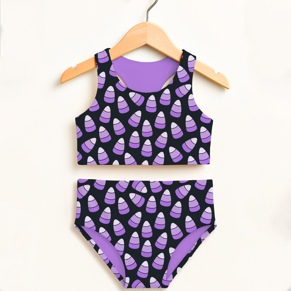 Girls Purple Candy Corn Two Piece Swimsuit – Double Layered UPF 50+ High Waisted Comfort