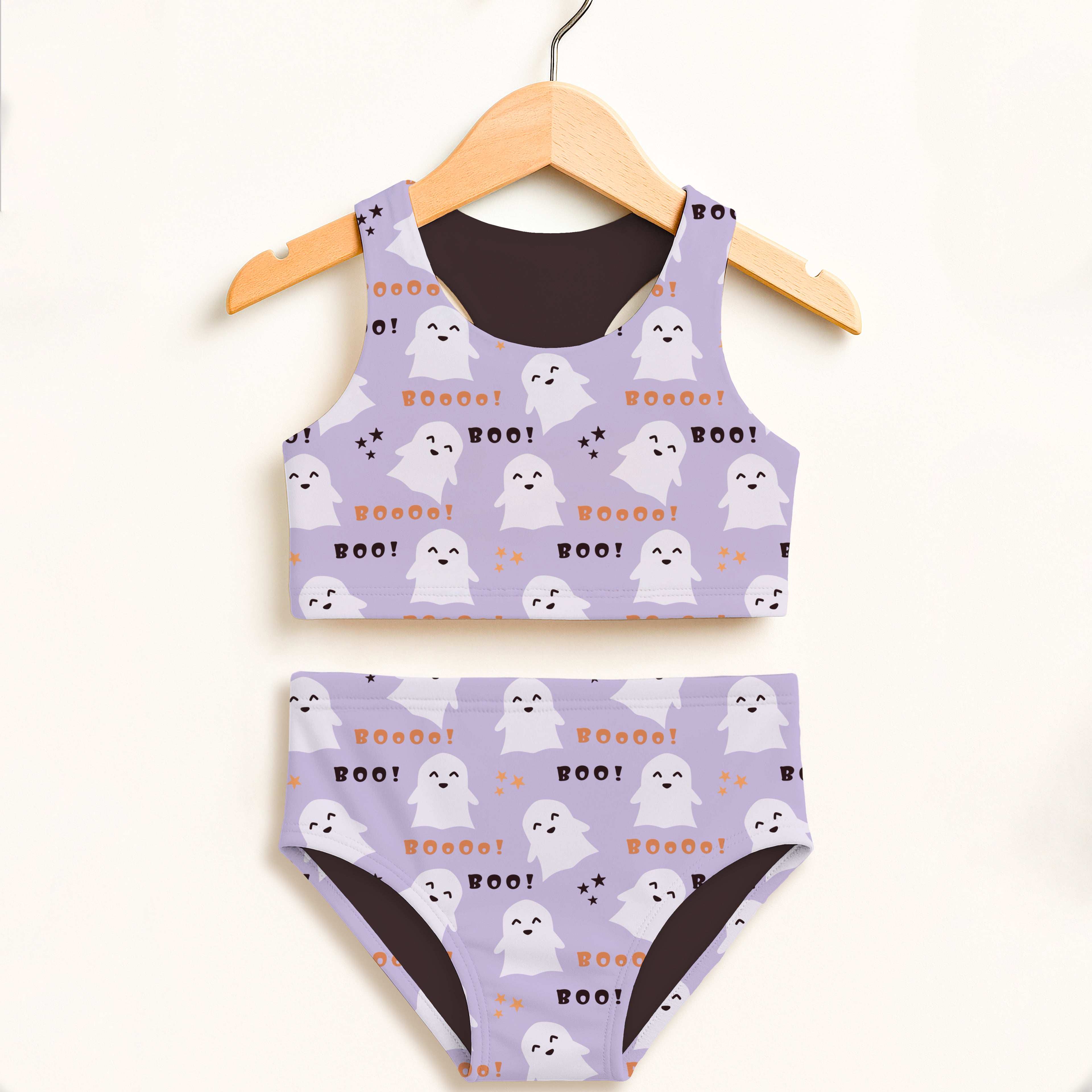 Girls Purple Ghosts Two Piece Swimsuit – Double Layered UPF 50+ High Waisted Comfort