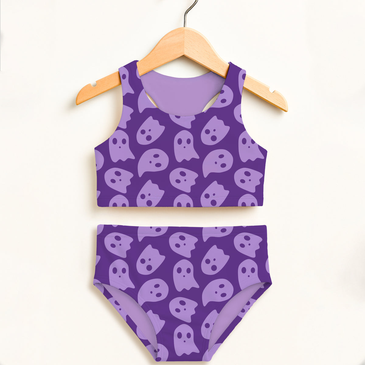 Girls Purple Ghost Two Piece Swimsuit – Double Layered UPF 50+ High Waisted Comfort