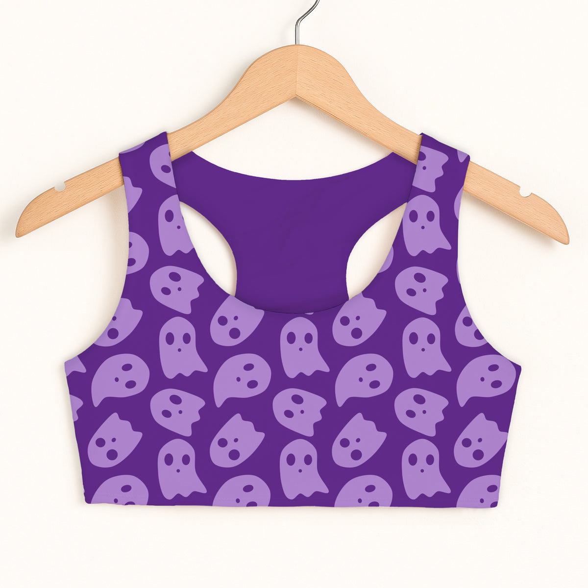 Girls Purple Ghost Sports Bra - Quick Drying, Double Layered Comfort