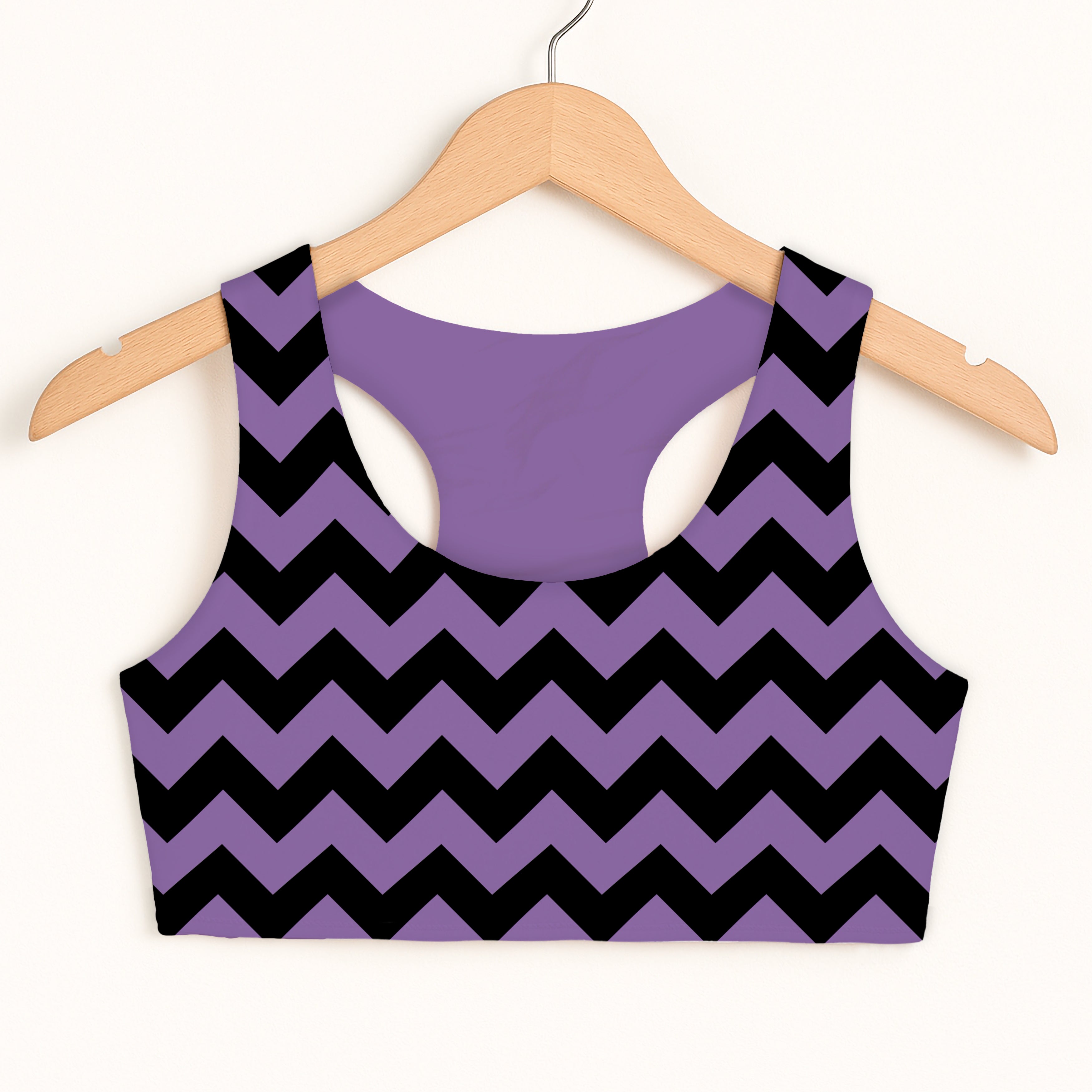 Girls Purple & Black Chevron Sports Bra - Quick Drying, Double Layered Comfort
