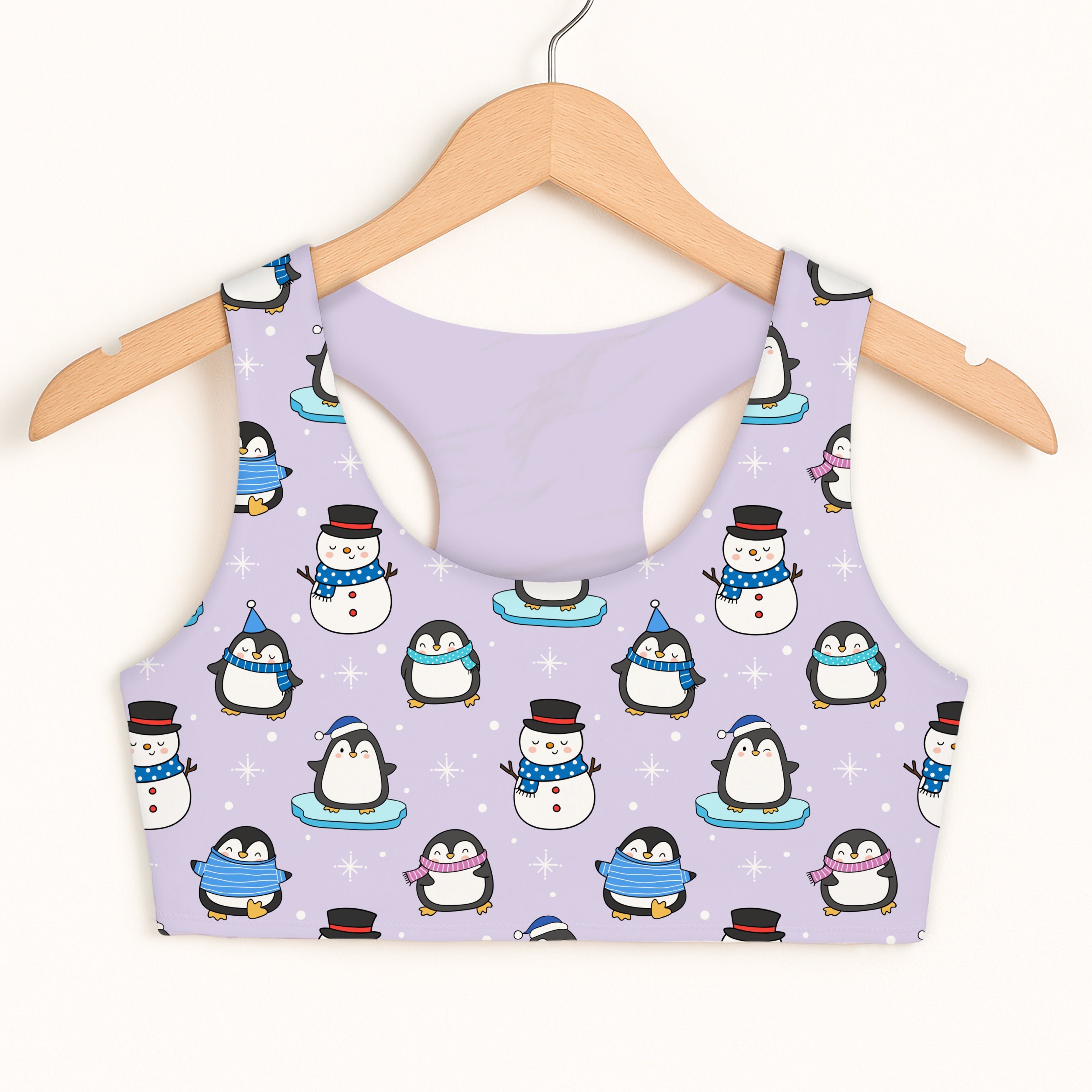 Girls Purple Penguin Sports Bra - Quick Drying, Double Layered Comfort